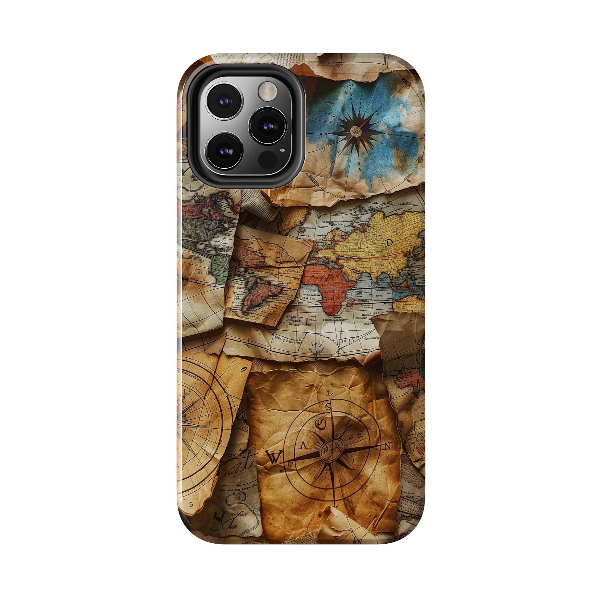 Double Layer Map Phone Case - Protective Phone Case Vintage Map Design - Durable Dual Layer Case with Map Print - Travel Inspired Phone Case