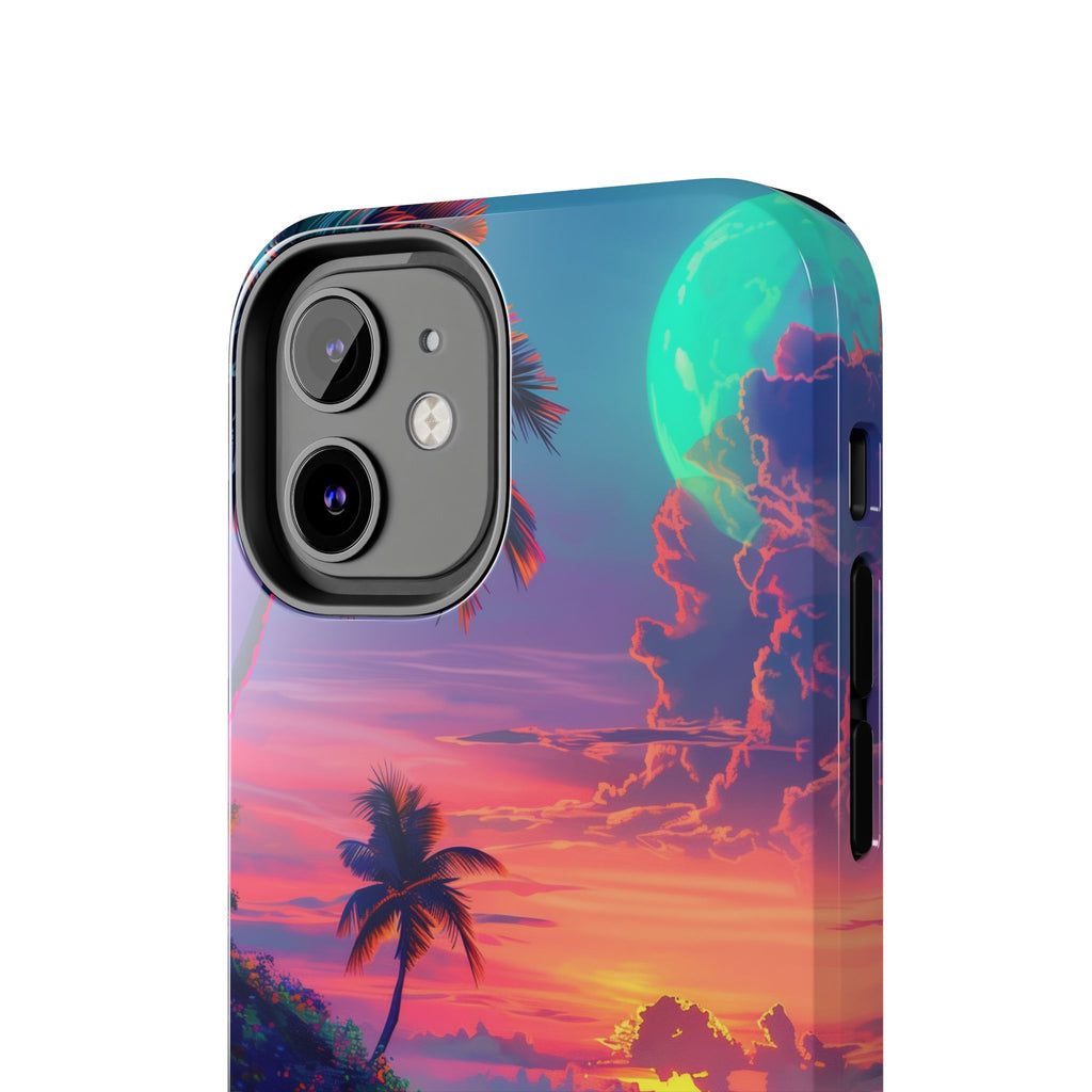 Tough Beach Scene Phone Case - Durable Phone Cover with Lisa Frank Inspired Beach Art - Protective Case with Vibrant Beach Design
