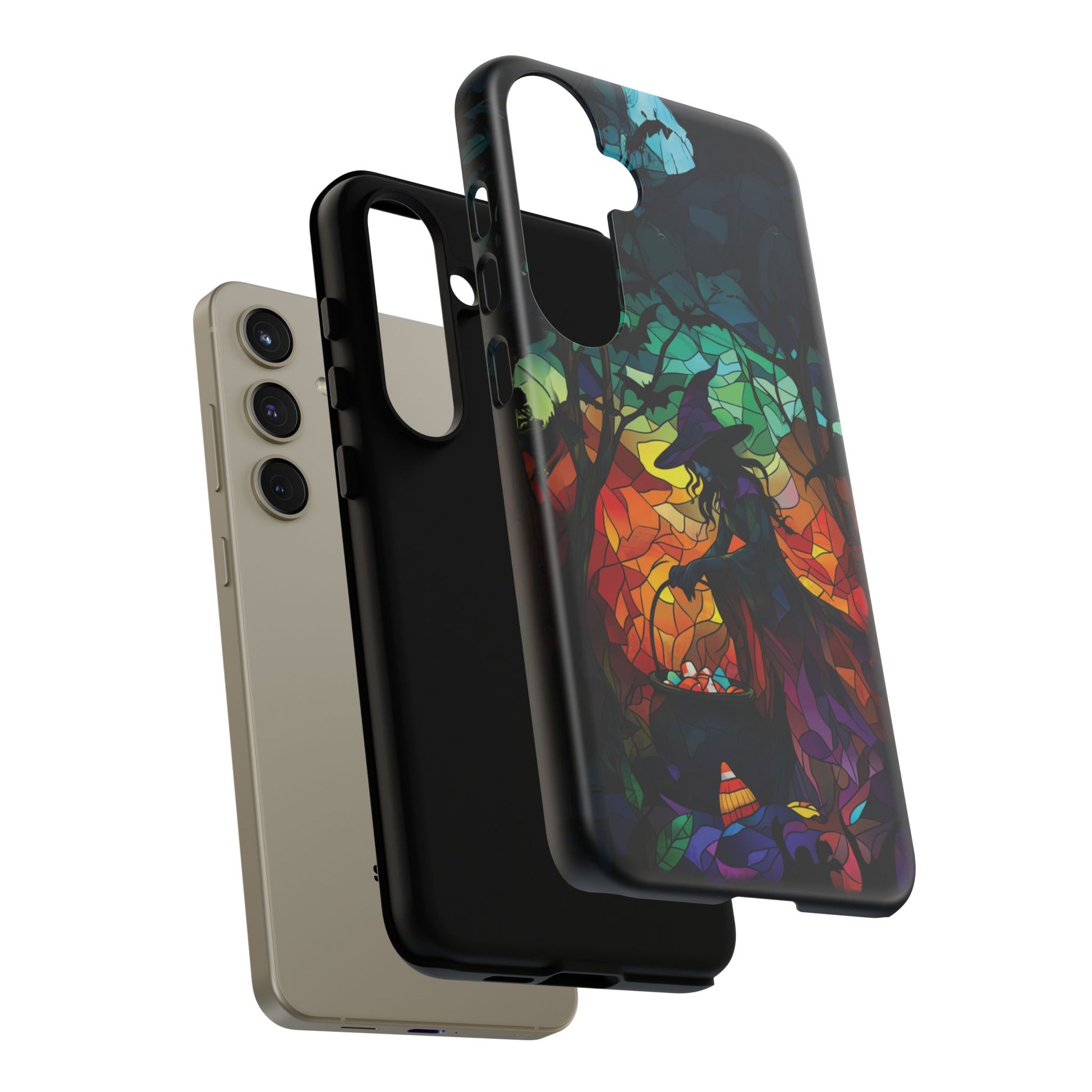 Halloween Witch Stained Glass Dark Academia Spooky Fall Witchy Pumpkin Bats Seasonal Fall Mosaic Case iPhone 13 14 15 16 Pro Max