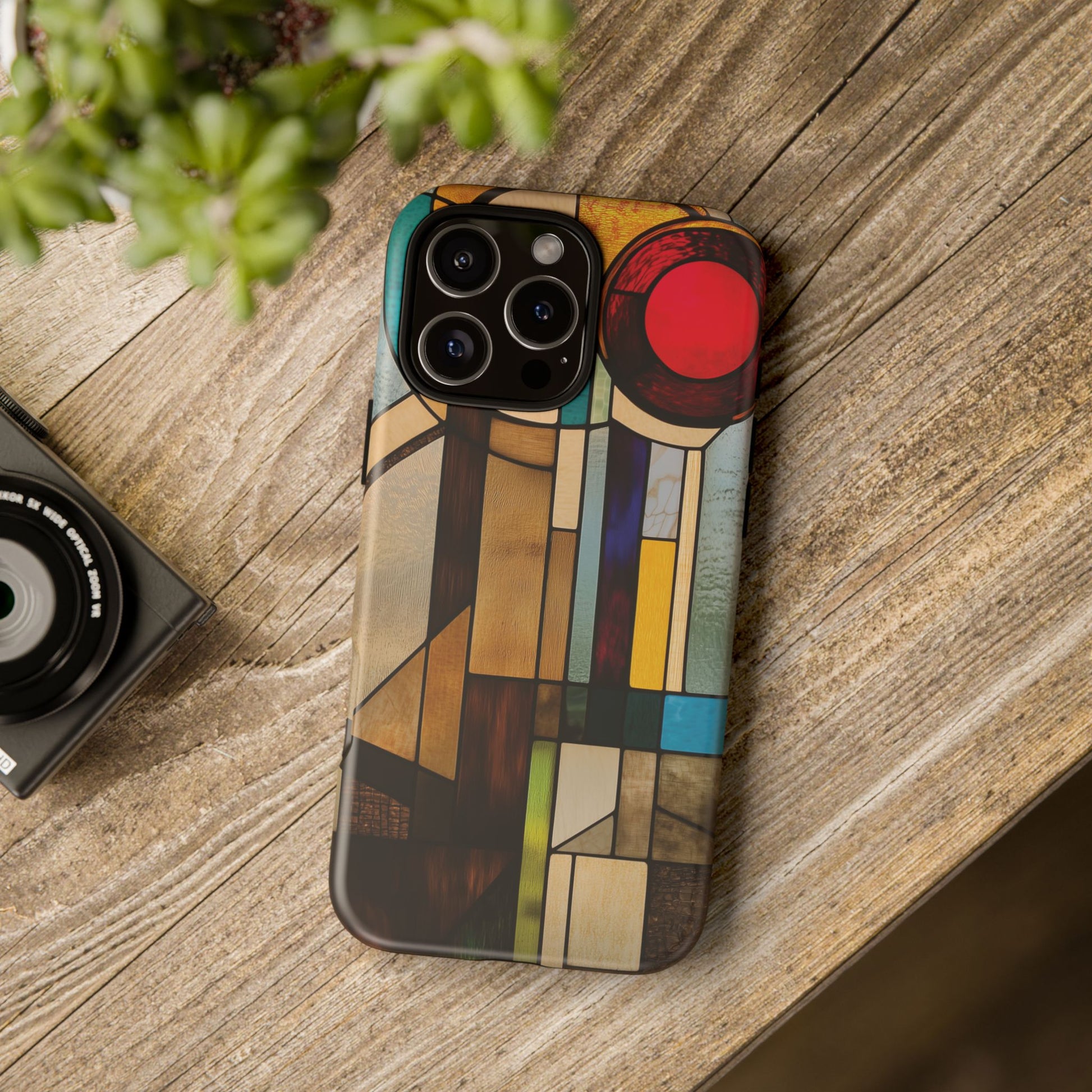 Stained Art Deco Glass Phone Case Frank Lloyd Wright Cottage Core Usonian Prairie Style Geometric Stylish  iPhone 14 15 16 Pro