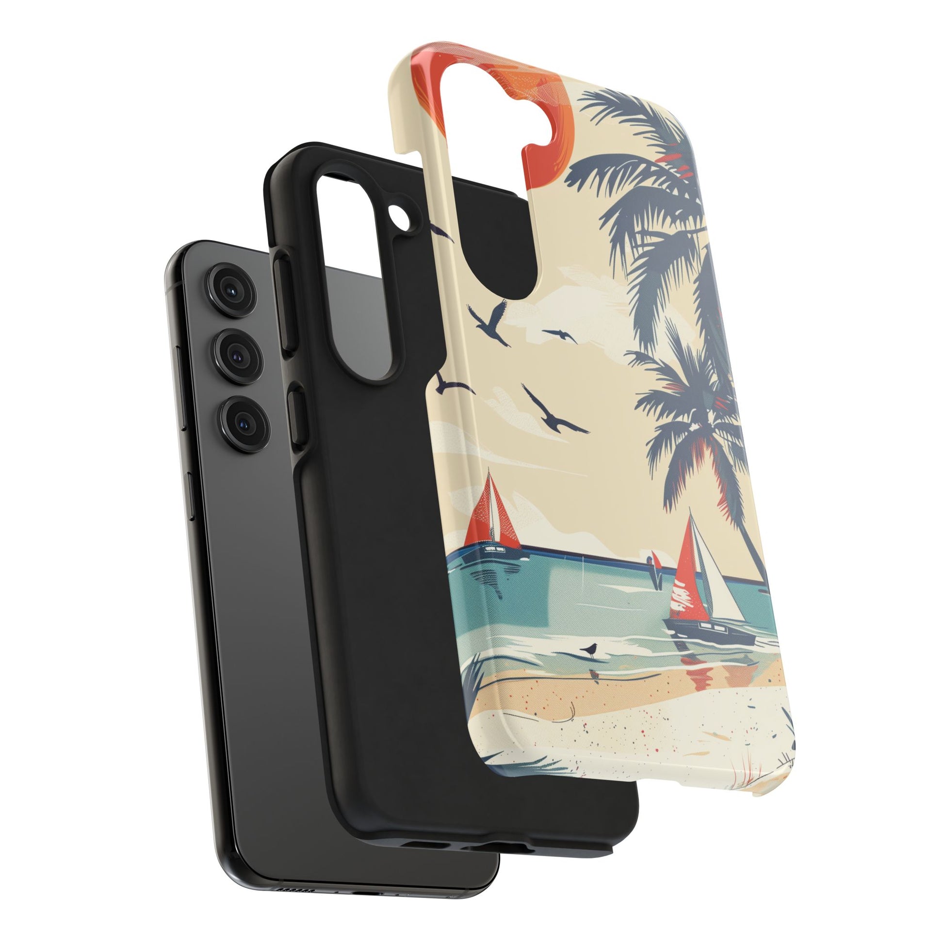 Retro Beach Scene Phone Case, Vintage Tropical Ocean iPhone Case, Summer Beach Phone Cover for iPhone, iphone 15 pro max
