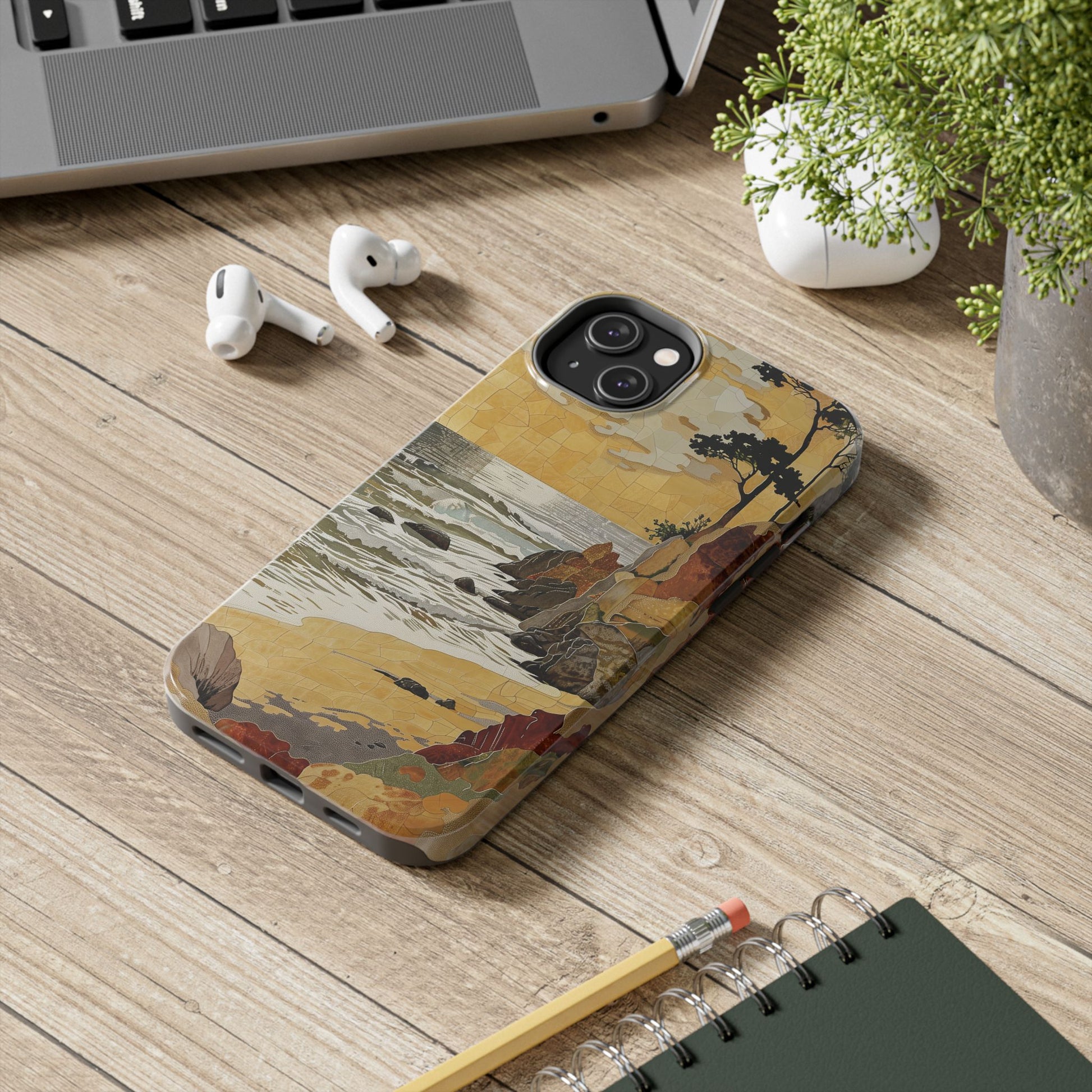 Retro Beach Scene Phone Case, Vintage Tropical Ocean iPhone Case, Summer Beach Phone Cover for iPhone, iphone 15 pro max
