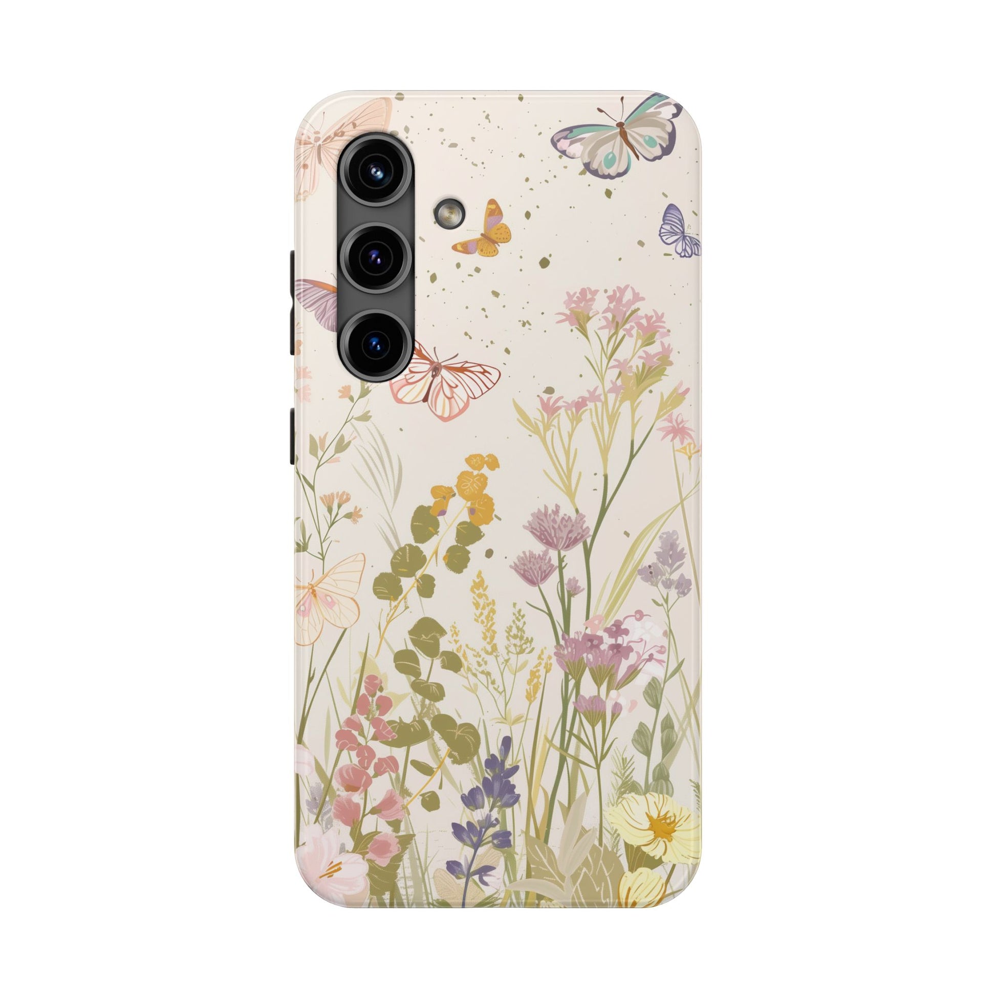 Butterfly Meadow Scene Cottagecore iPhone 15, Pastel Wildflowers & Butterflies, Natural iPhone Case, Cottagecore Garden Case, iPhone 14