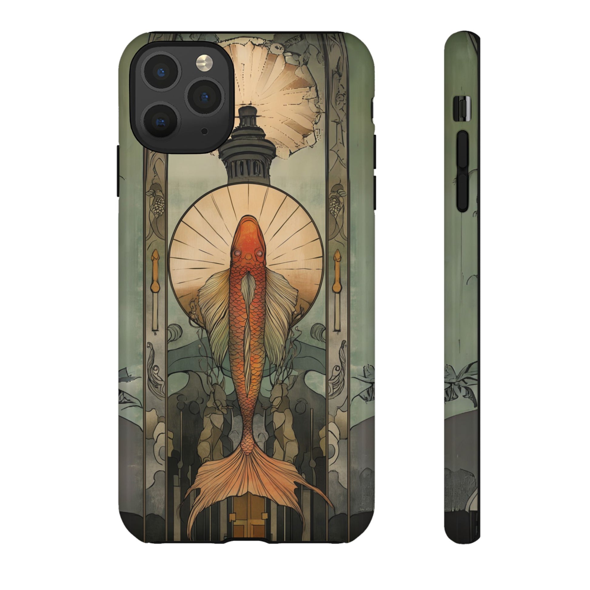Art Deco Fish Frank Lloyd Wright Inspired Phone Case Geometric Stained Glass Art Deco Gold 13 14 15 16 iPhone Pro Max Galaxy Pixel
