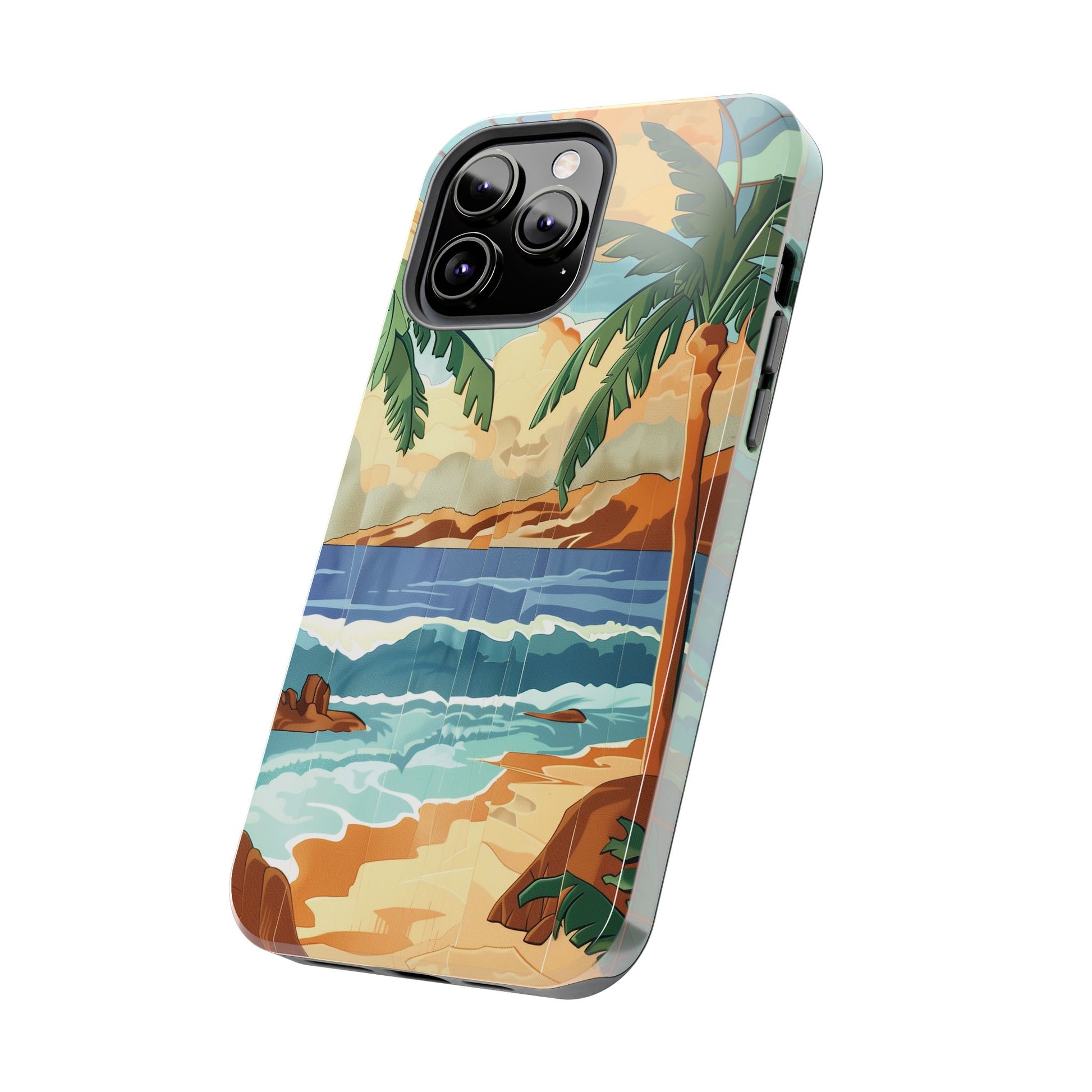 Retro Beach Scene Phone Case, Vintage Tropical Ocean iPhone Case, Summer Beach Phone Cover for iPhone, iphone 15 pro max