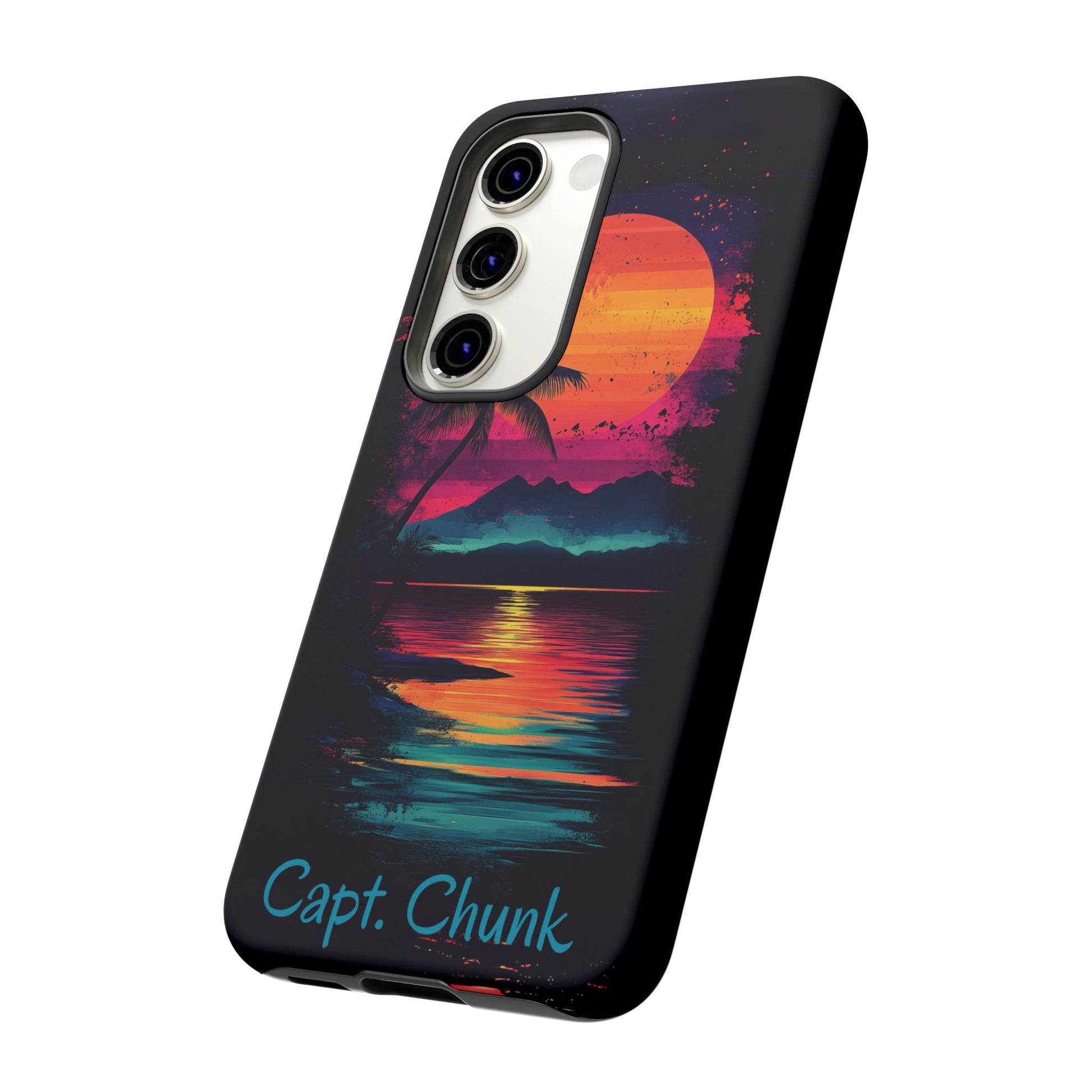 Custom Personalized Retro Palm Tree Sunset Phone Case iPhone 14 15 16 Pro Max Galaxy S24 Google Pixel Mountain Beach Fantasy Surfing Neon
