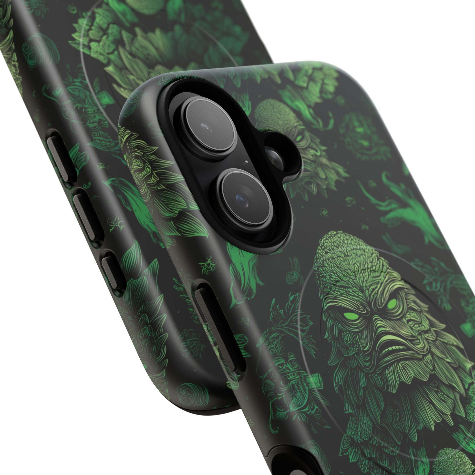 Halloween Lagoon Creature Black and Green Iphone Wireless Charging Case