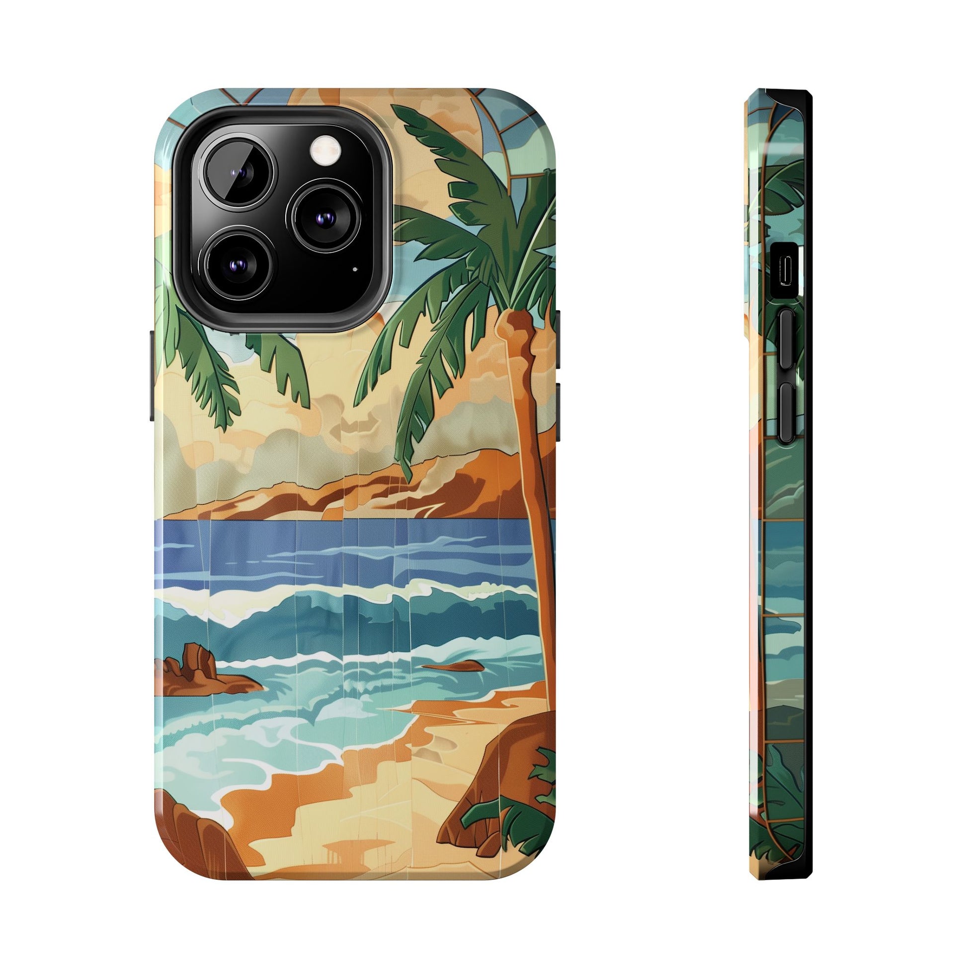 Retro Beach Scene Phone Case, Vintage Tropical Ocean iPhone Case, Summer Beach Phone Cover for iPhone, iphone 15 pro max