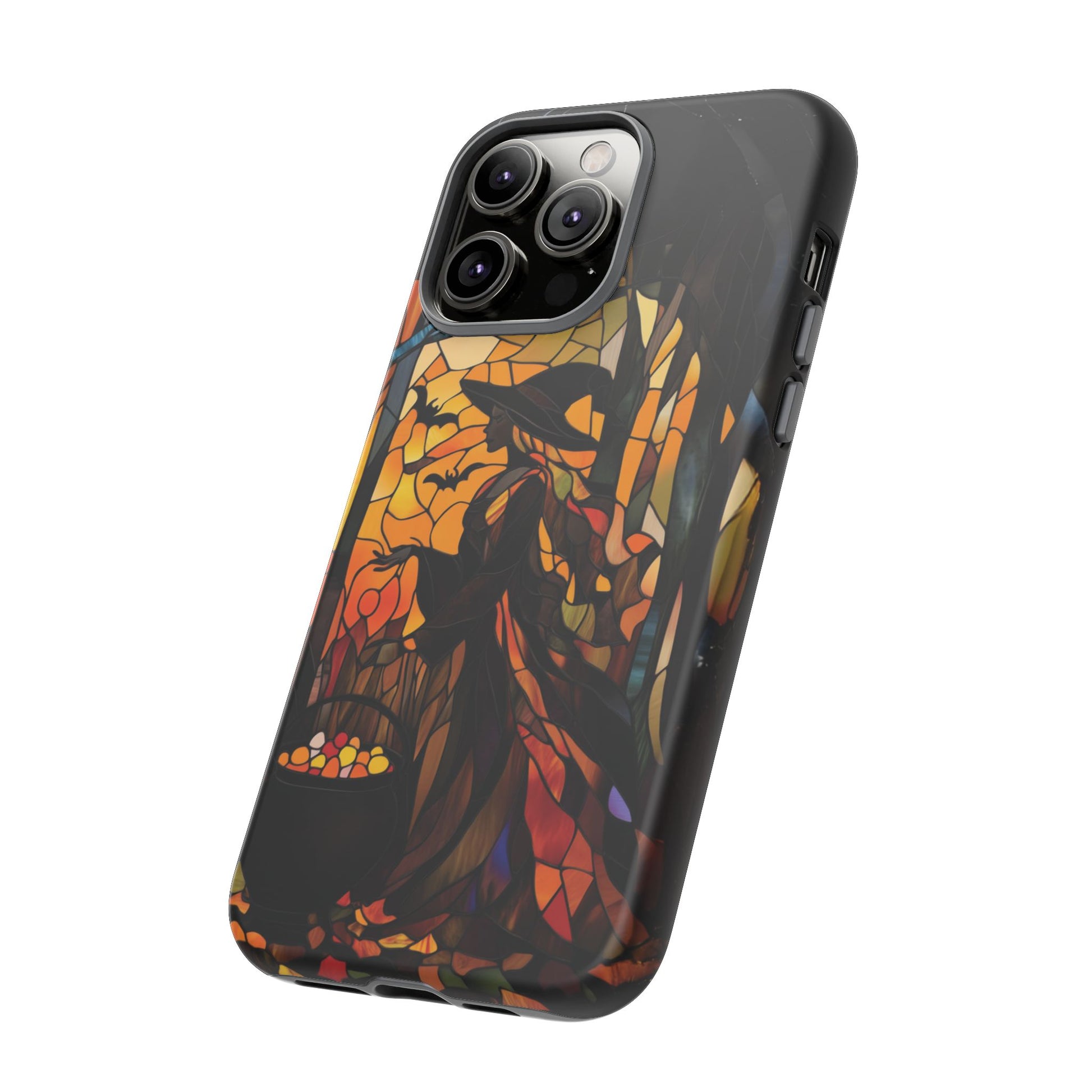 Halloween Witch Stained Glass Effect Dark Academia Spooky Fall Witchy Pumpkin Bats Seasonal Fall Mosaic Case iPhone 13 14 15 16 Pro Max