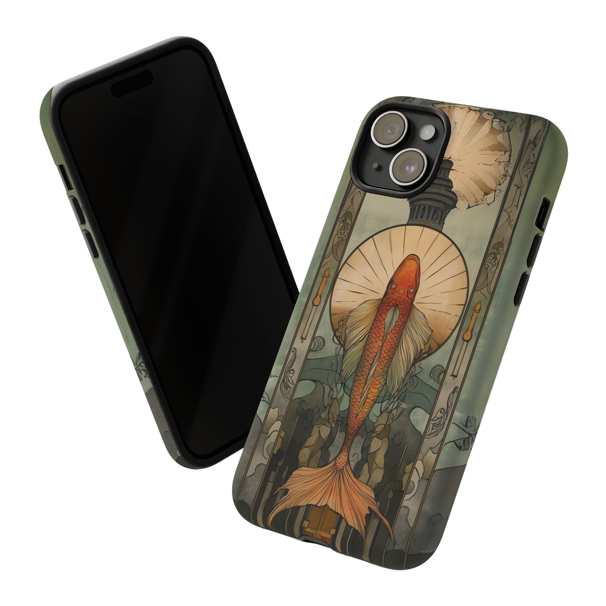 Art Deco Fish Frank Lloyd Wright Inspired Phone Case Geometric Stained Glass Art Deco Gold 13 14 15 16 iPhone Pro Max Galaxy Pixel