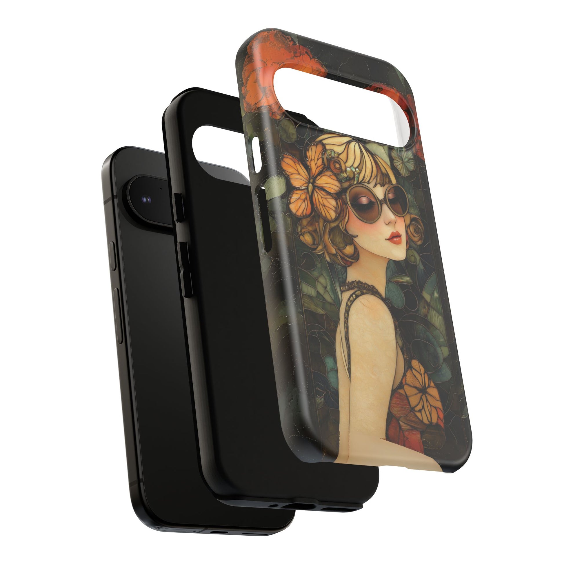 Butterfly Art Deco Flapper Woman Mosaic Phone Case 1920s Art Nouveau Design in Red Stained Glass Alphonse Mucha Style Gatsby Style Poster