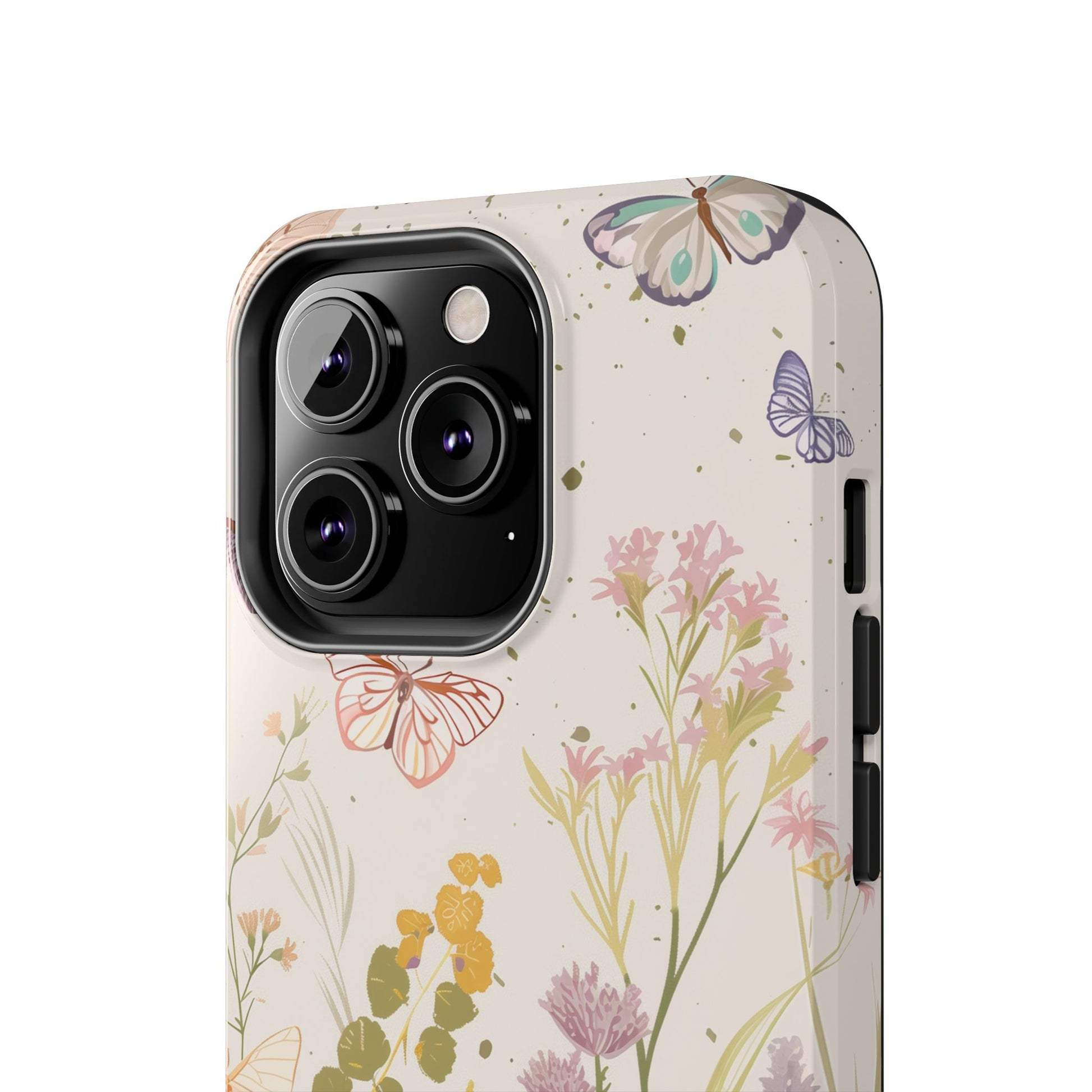 Butterfly Meadow Scene Cottagecore iPhone 15, Pastel Wildflowers & Butterflies, Natural iPhone Case, Cottagecore Garden Case, iPhone 14