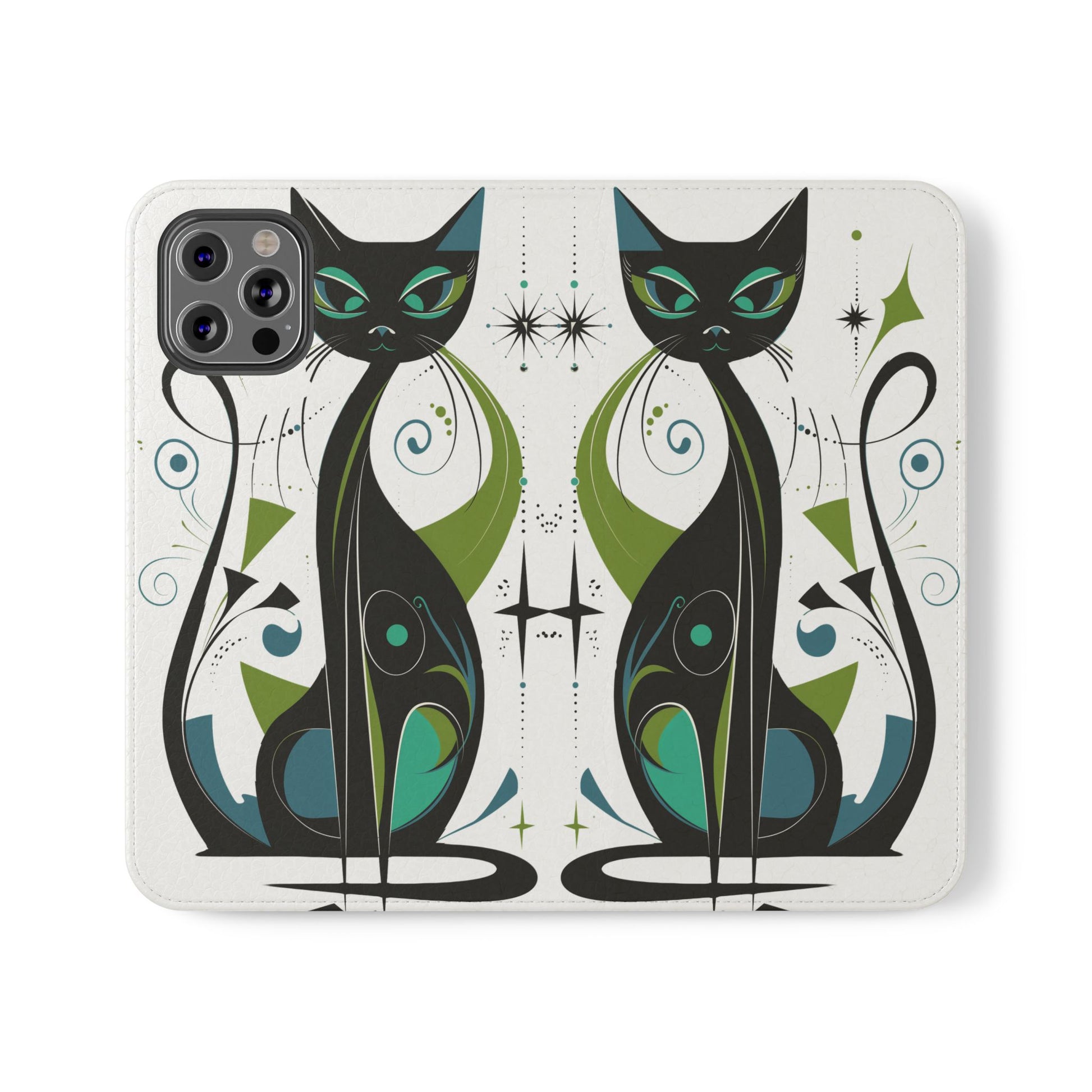 Mid-Century Modern Flip Case, Mid Mod Phone Case, Atomic Cats Case, Retro Chic Smartphone Cover, Android, Apple, Samsung Atomic Cats