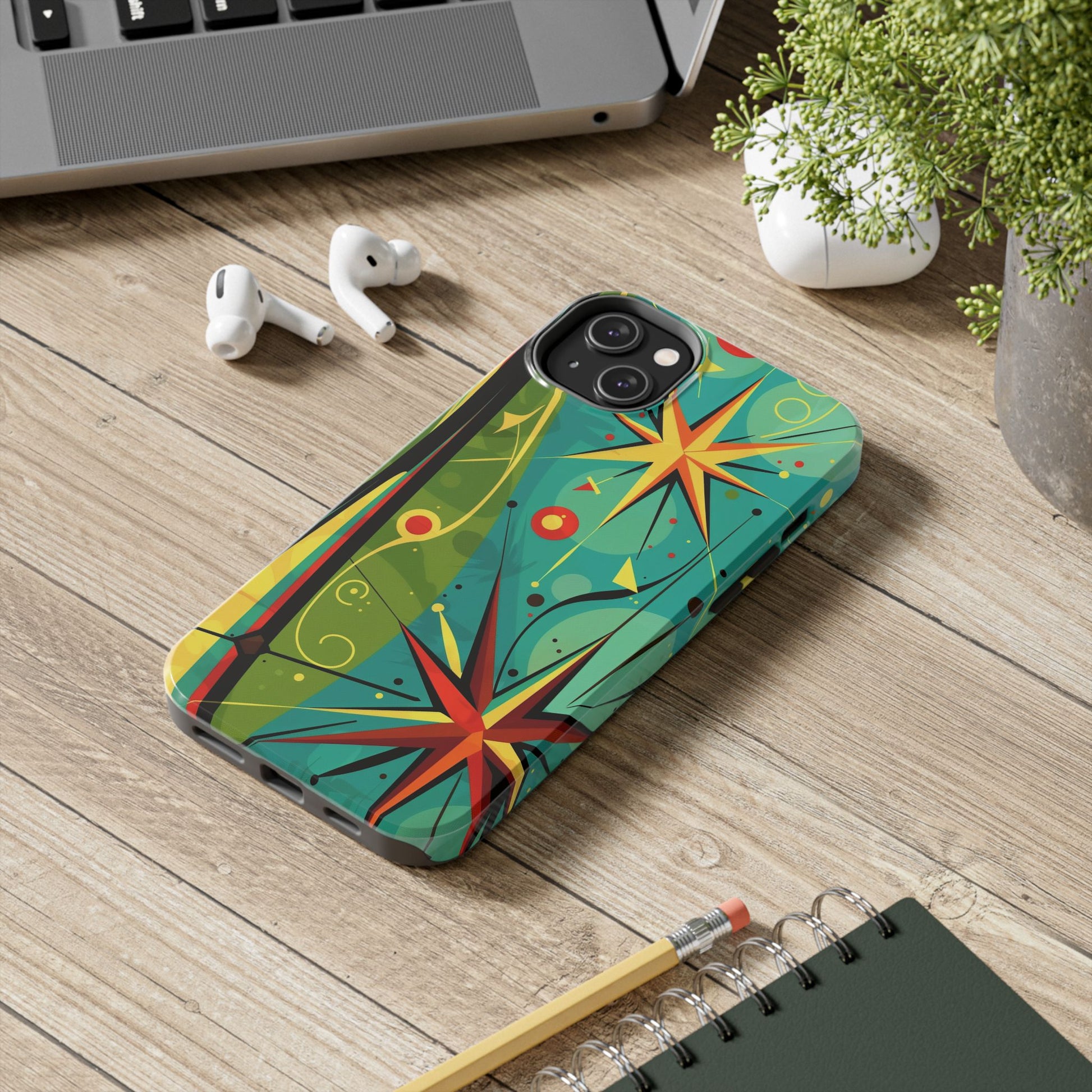 Mid Century Modern Star Design Phone Case, Earth Tone Colors, Retro Style Smartphone Cover, Vintage Phone Case, iPhone 14 Case, Apple iPhone