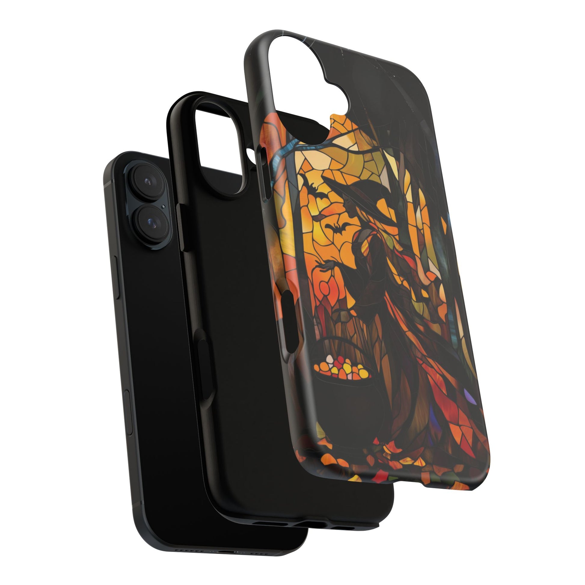 Halloween Witch Stained Glass Effect Dark Academia Spooky Fall Witchy Pumpkin Bats Seasonal Fall Mosaic Case iPhone 13 14 15 16 Pro Max