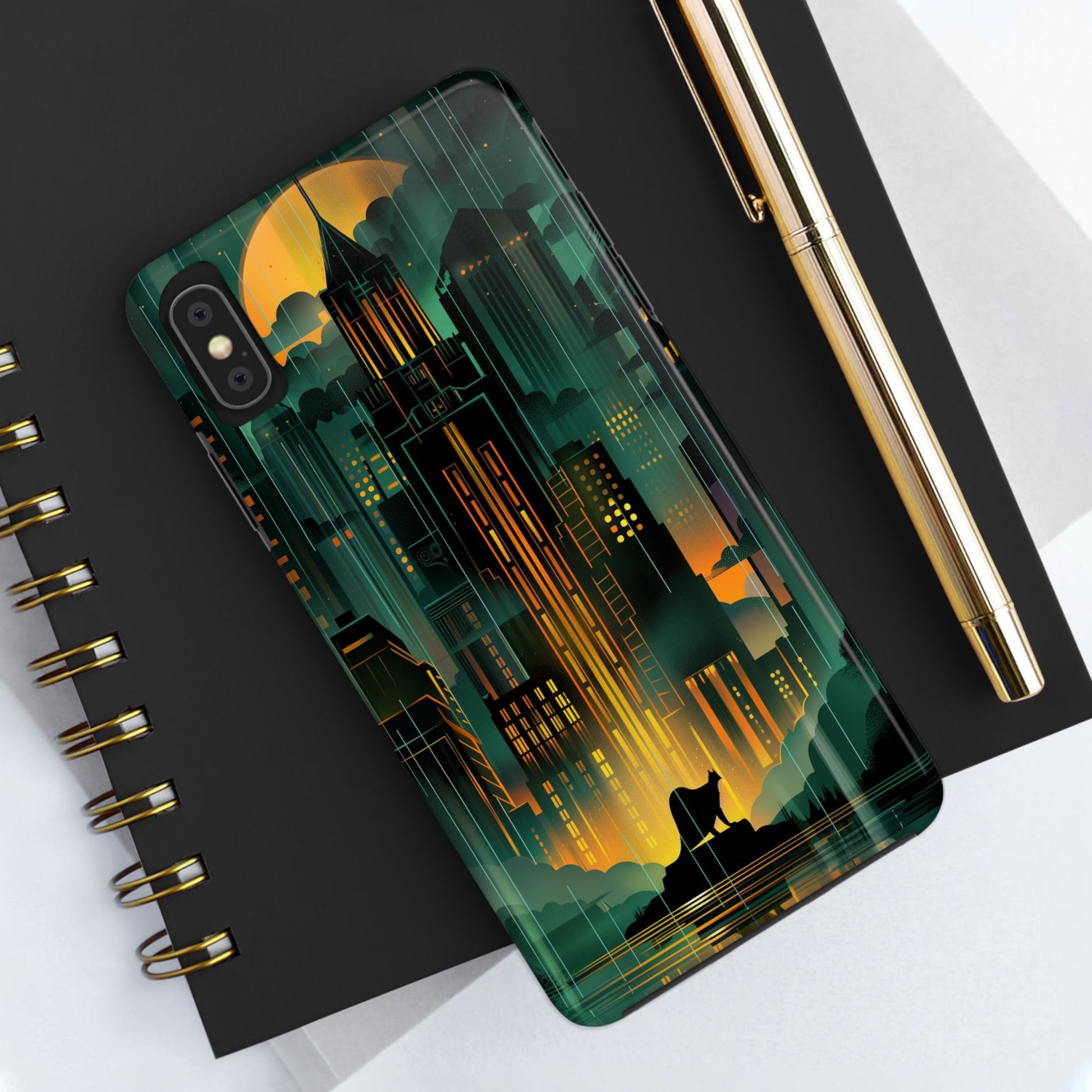 Nighttime Batman Phone Case - Gotham Art Deco Style - Noir Inspired Phone Cover - Dark Knight Accessory