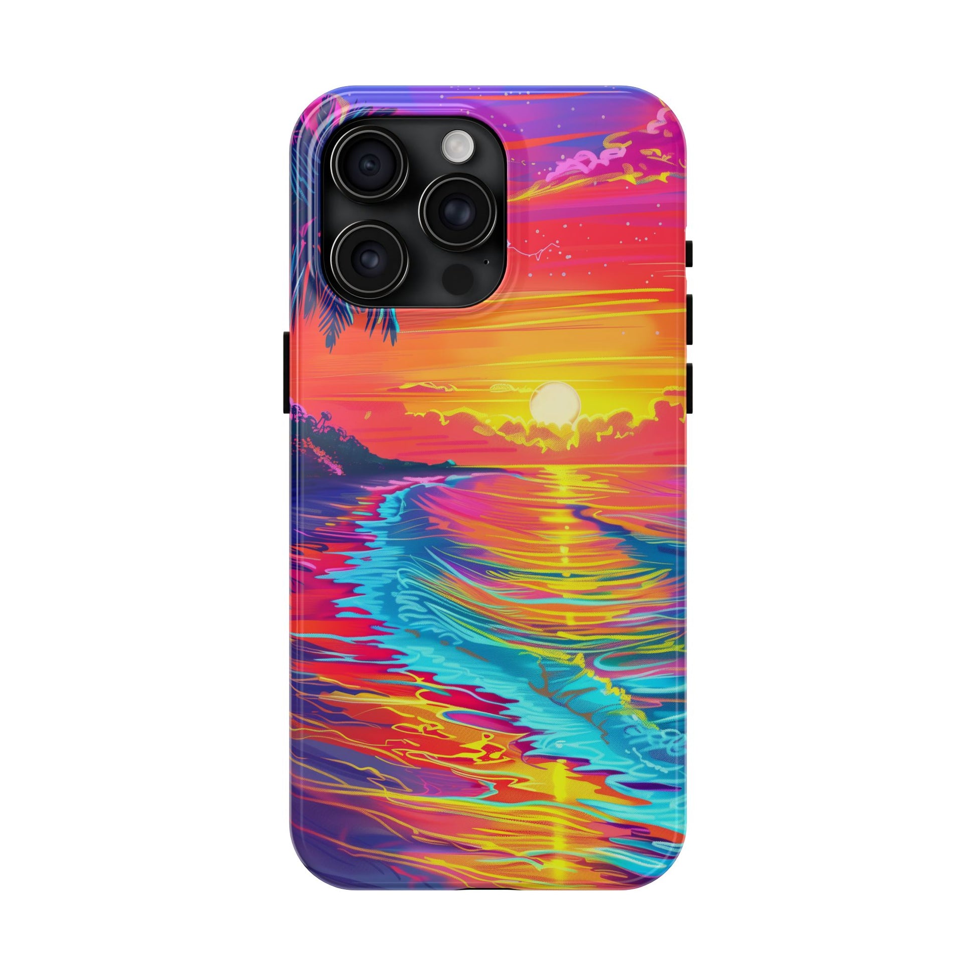 Tough Beach Sunrise Phone Case - Durable Case Lisa Frank Inspired Beach Art - Vibrant Beach Design - Colorful Phone Case for Beach Lovers
