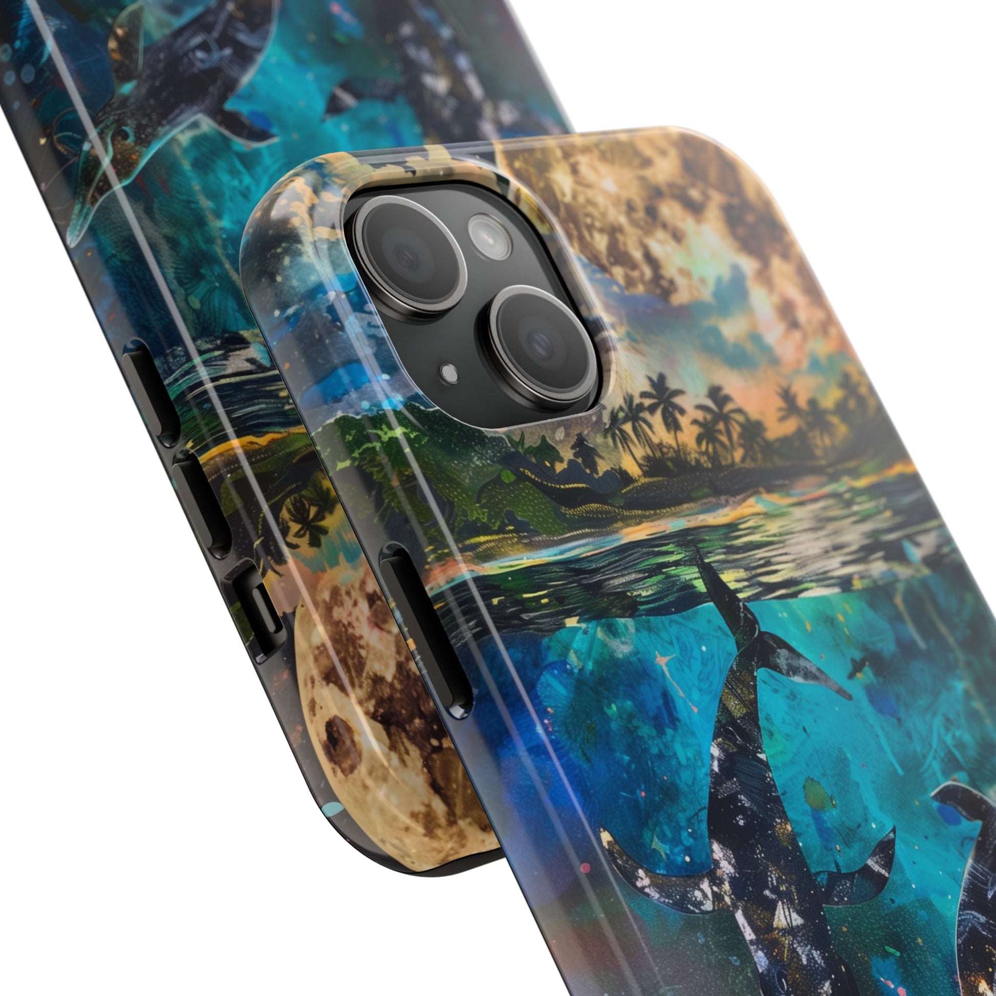 Abstract Moonlit Whales Underwater Phone Case - Durable and Stunning Protective Cover