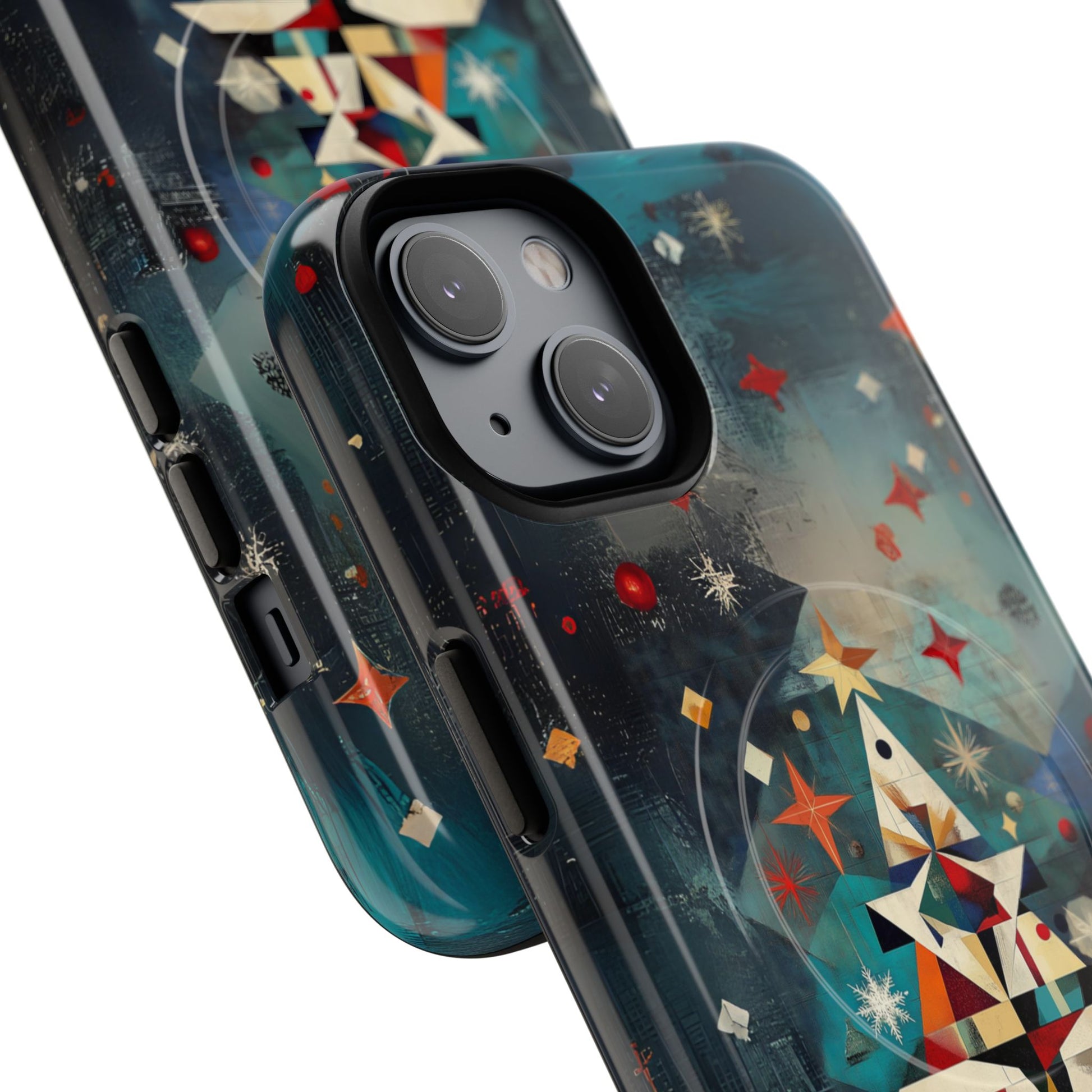 Magsafe Mosaic Festive Christmas Tree Art Deco Stained Glass Phone Case Rankin Bass Style MidMod Design iPhone 14 15 Pro Max