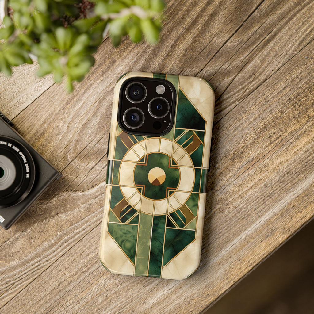 Green Frank Lloyd Wright Inspired Phone Case Geometric Elegance Stained Glass Art Deco Marble Gold 13 14 15 16 iPhone Pro Max Galaxy Pixel