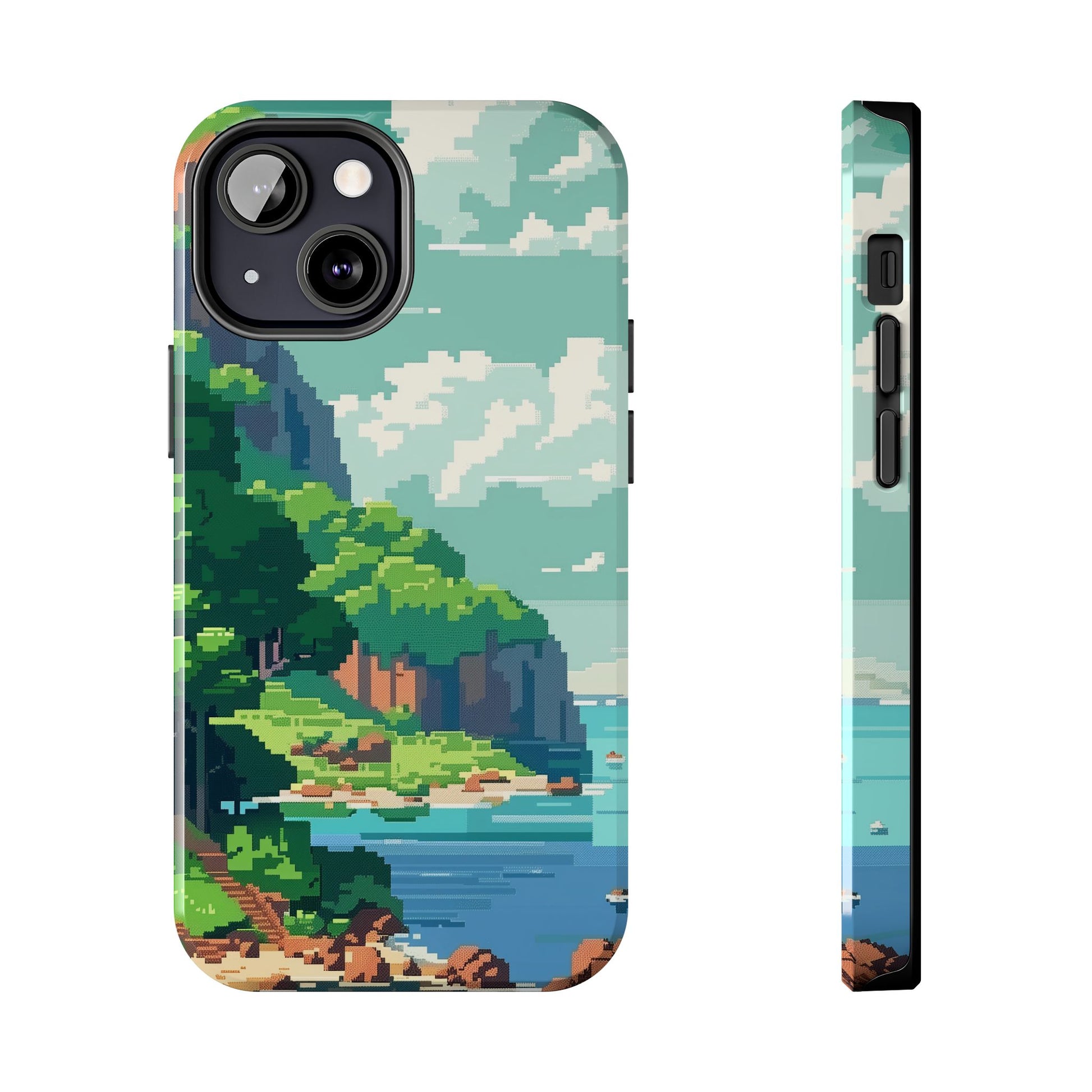 Pixel Art Video Game Landscapes Phone Case, Retro Gaming Pixelated Design, Geeky Gamer Phone Cover, Unique Video Game Art Accessories