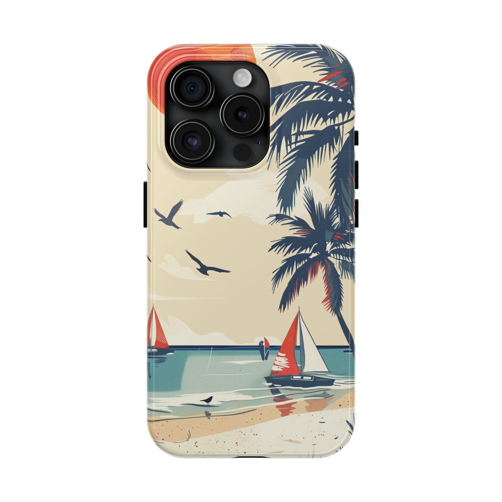 Retro Beach Scene Phone Case, Vintage Tropical Ocean iPhone Case, Summer Beach Phone Cover for iPhone, iphone 15 pro max