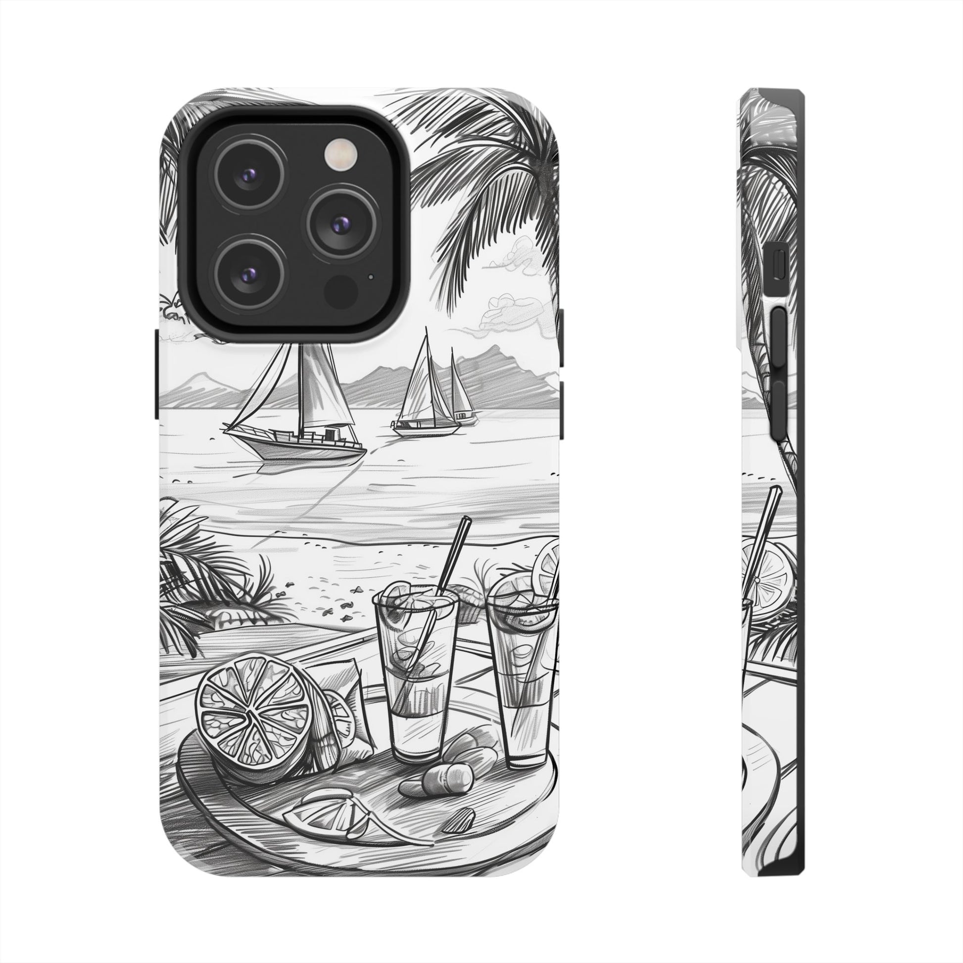 Beach Vibes Phone Case: Hand-Drawn Tiki Drinks & Tropical Paradise Design