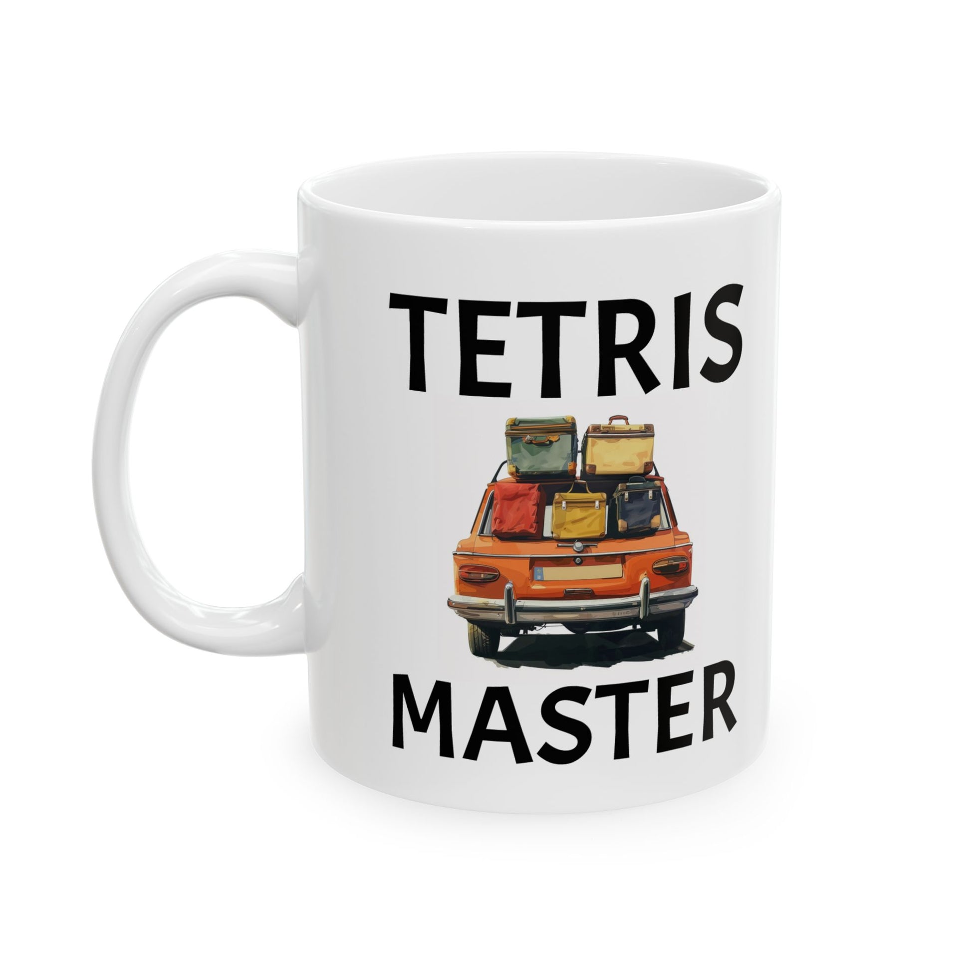Funny Tetris Master coffee cup with spatial arrangement joke
