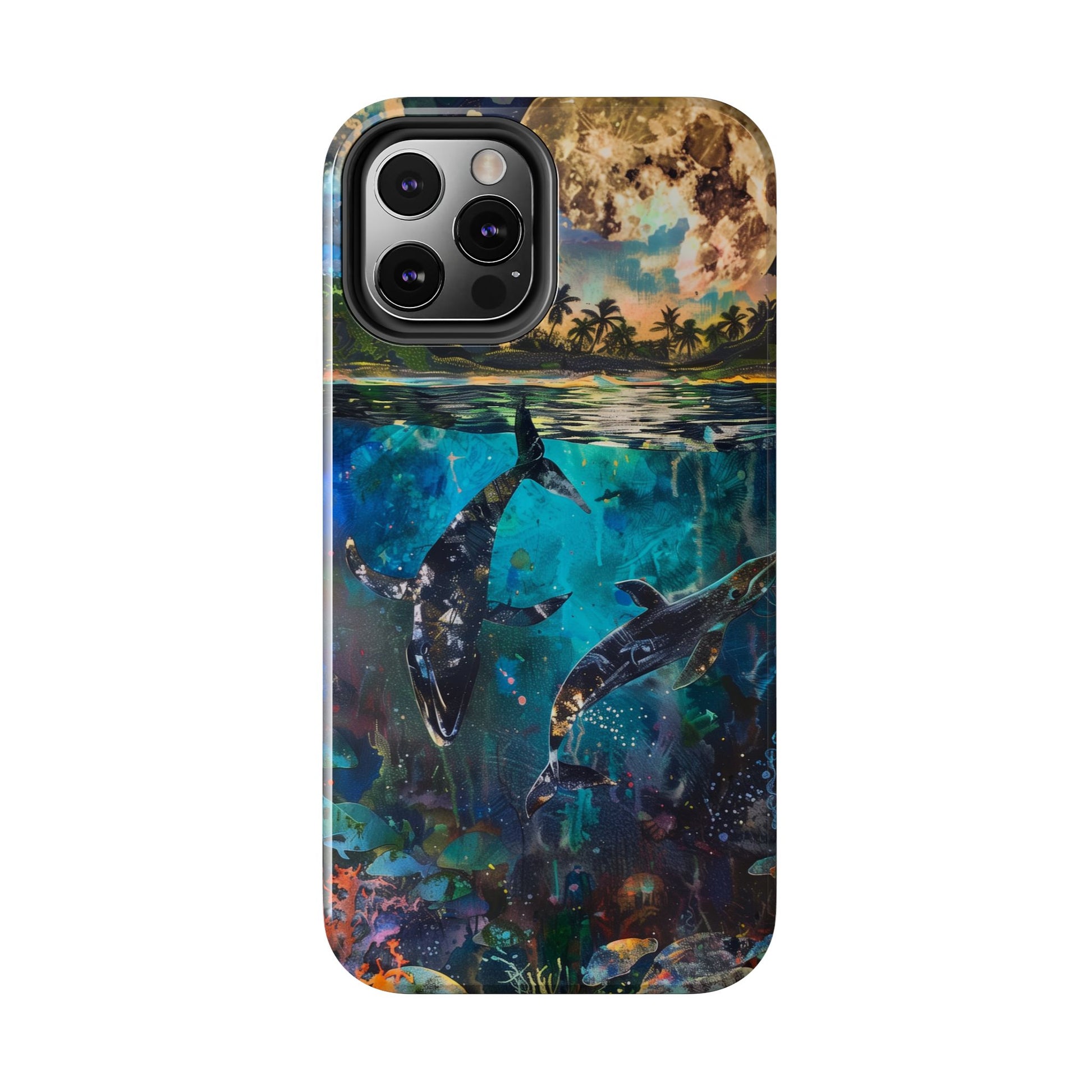 Abstract Moonlit Whales Underwater Phone Case - Durable and Stunning Protective Cover