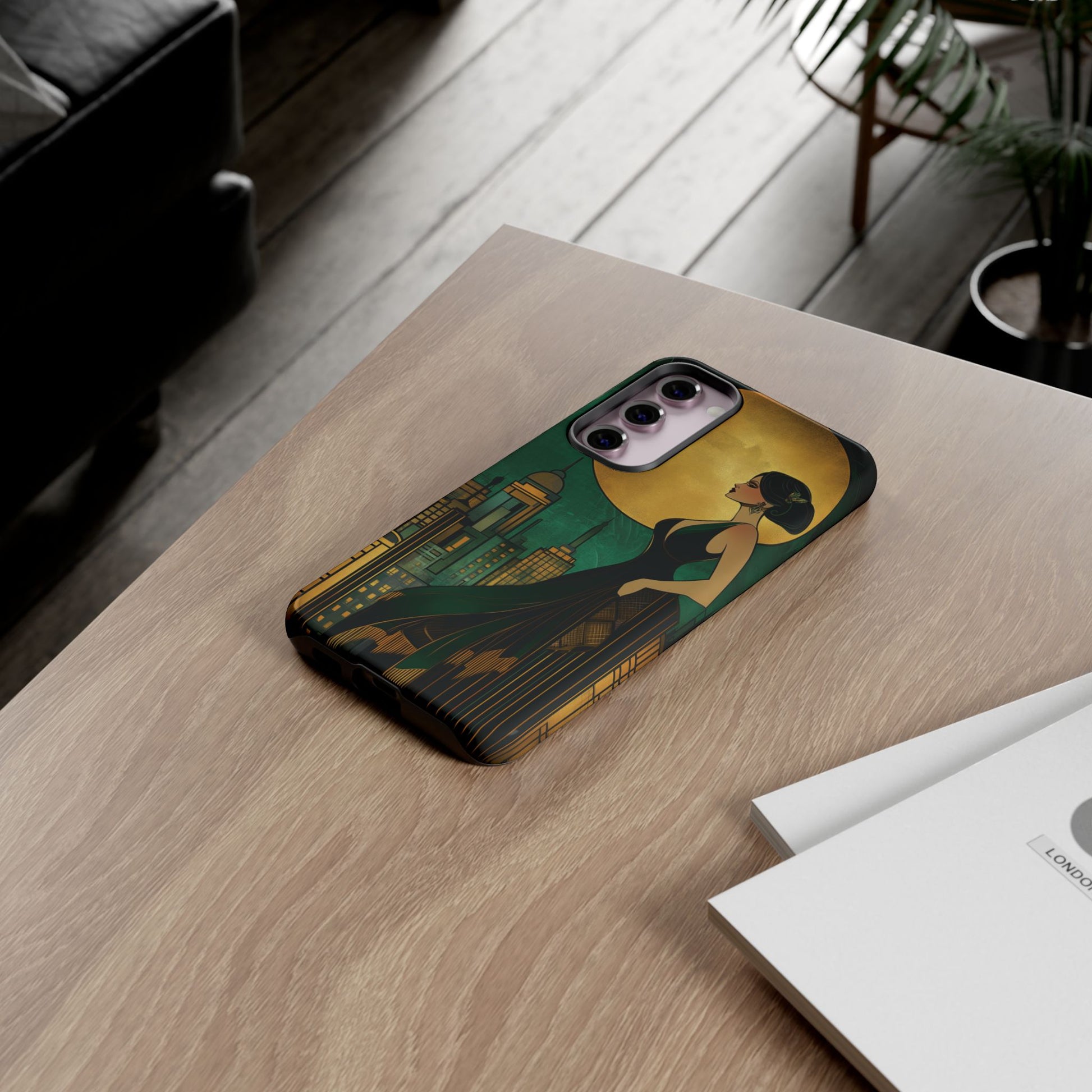 Custom Art Deco Flapper Woman Phone Case 1920s Art Nouveau Design in Emerald & Gold Alphonse Mucha Style Gatsby Style Poster