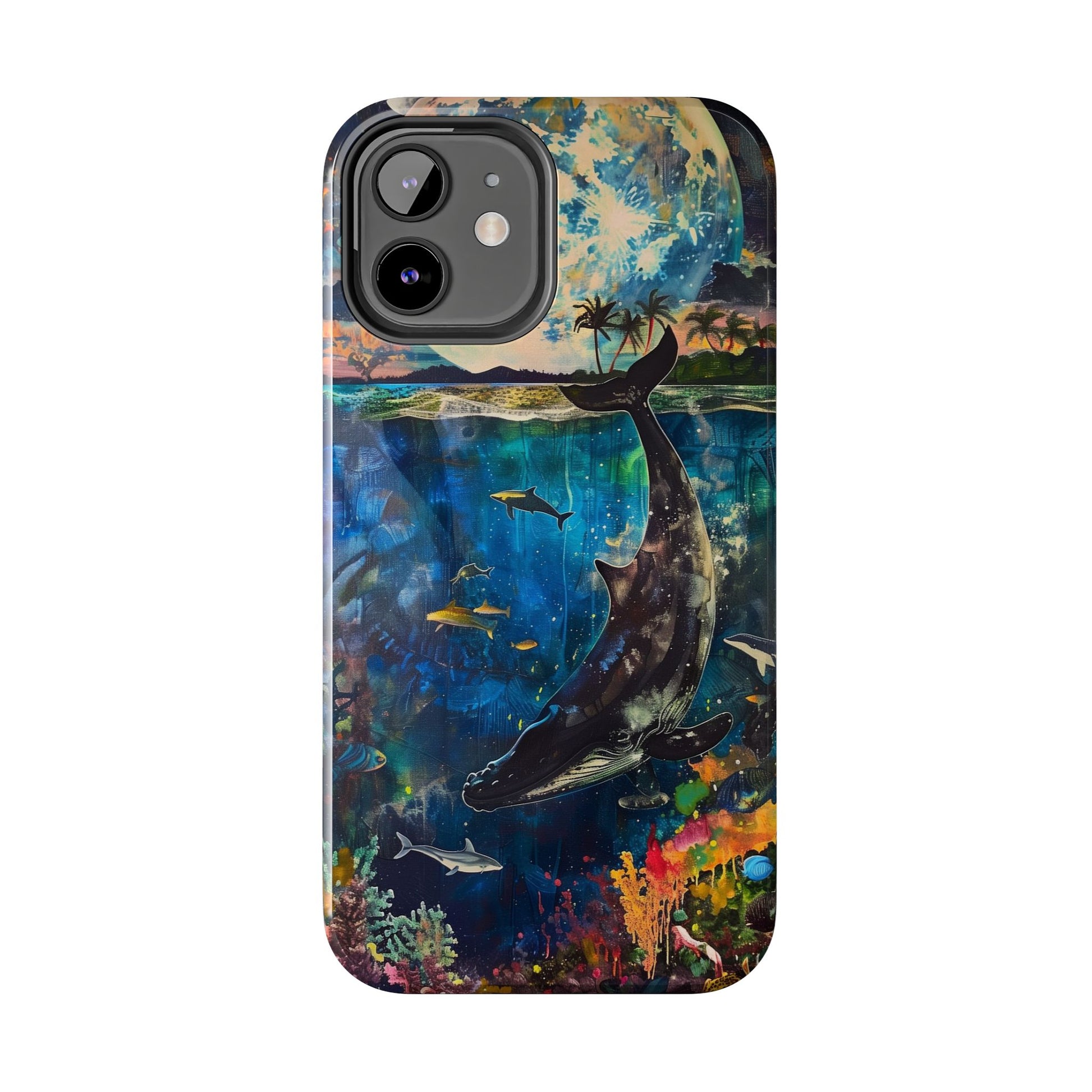 Abstract Moonlit Whale Underwater Phone Case - Durable and Stunning Protective Cover