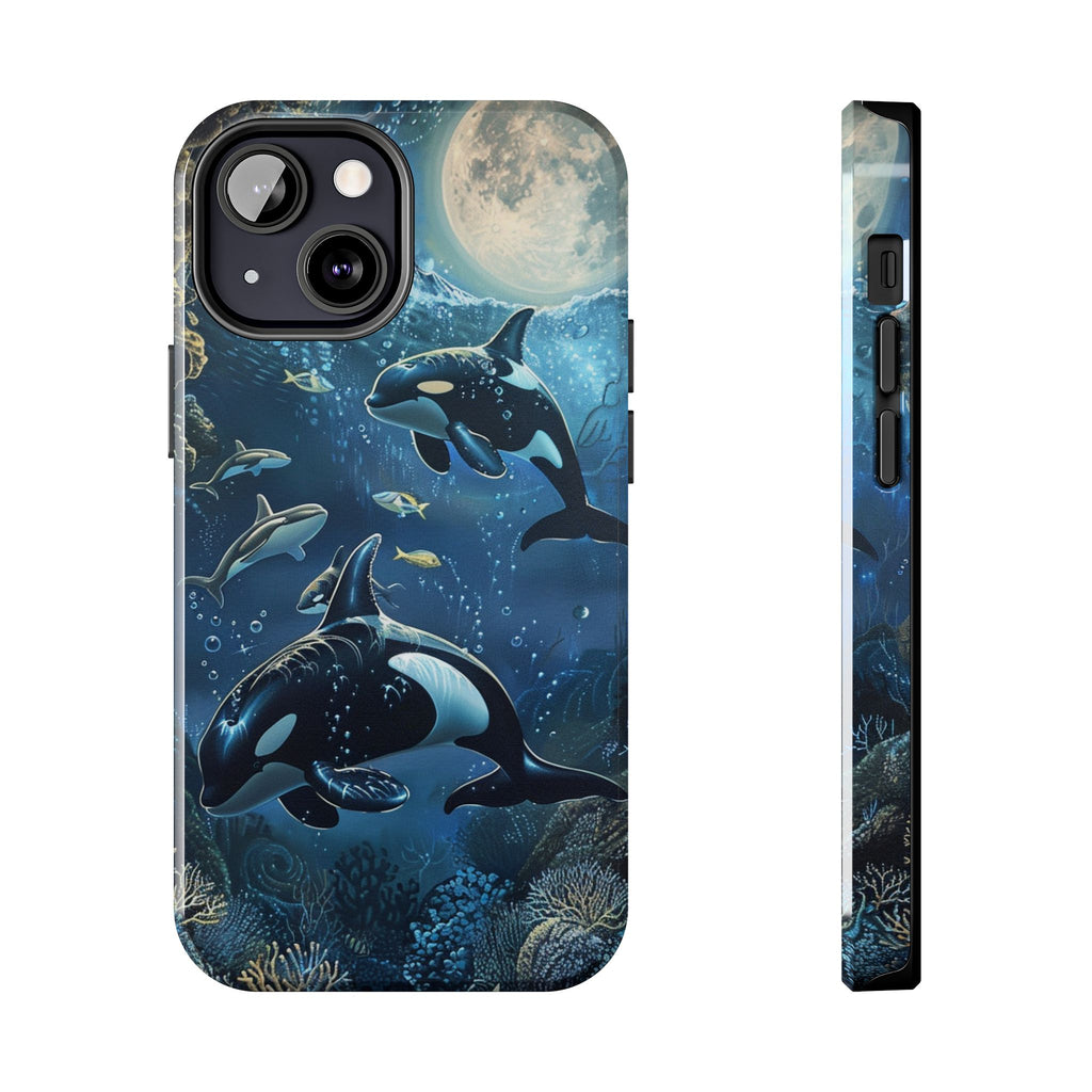 Orca Killer Whale Phone Case Ocean Moonlight Coral Reef Marine Life iPhone 13 14 15 16 pro max Sealife Oceanology Scuba Diving