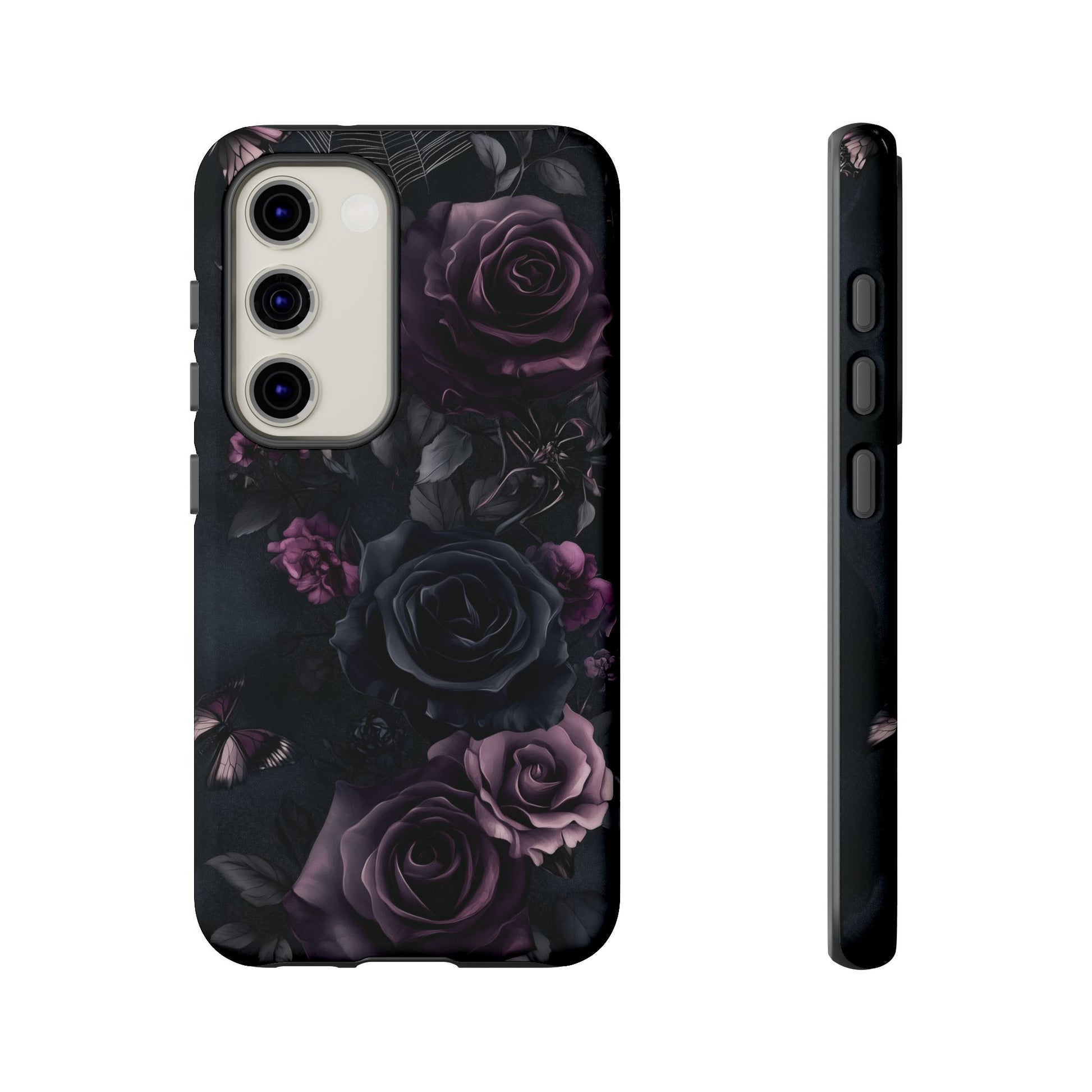 Gothic Floral Phone Case Dark Academia Black Roses Spider Webs Butterflies Witchcraft Night Sky iPhone 13 14 15 16 Pro Max Galaxy Pixel