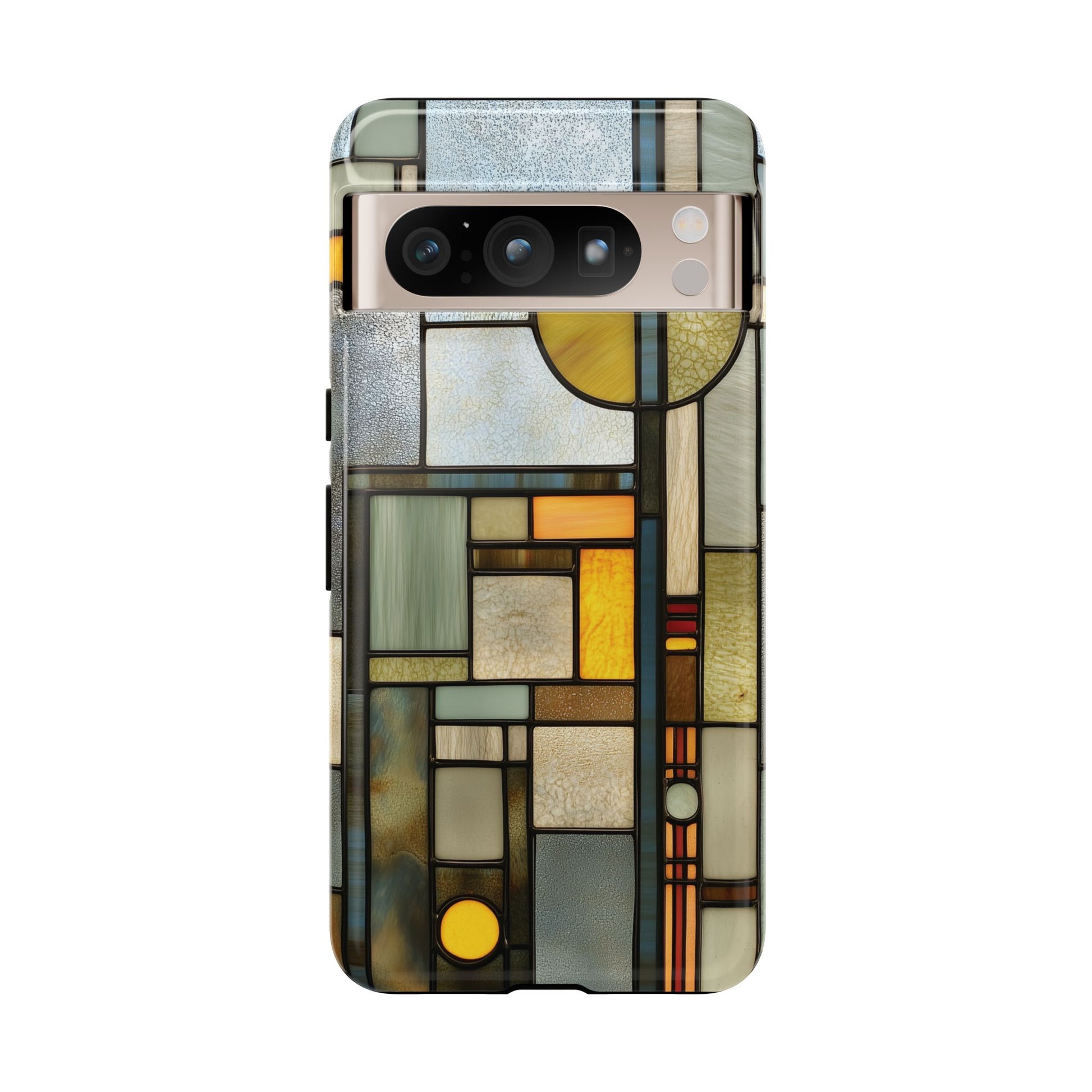 Green Art Deco Stained Glass Phone Case Frank Lloyd Wright Cottage Core Usonian Prairie Style Geometric Stylish  iPhone 14 15 16 Pro