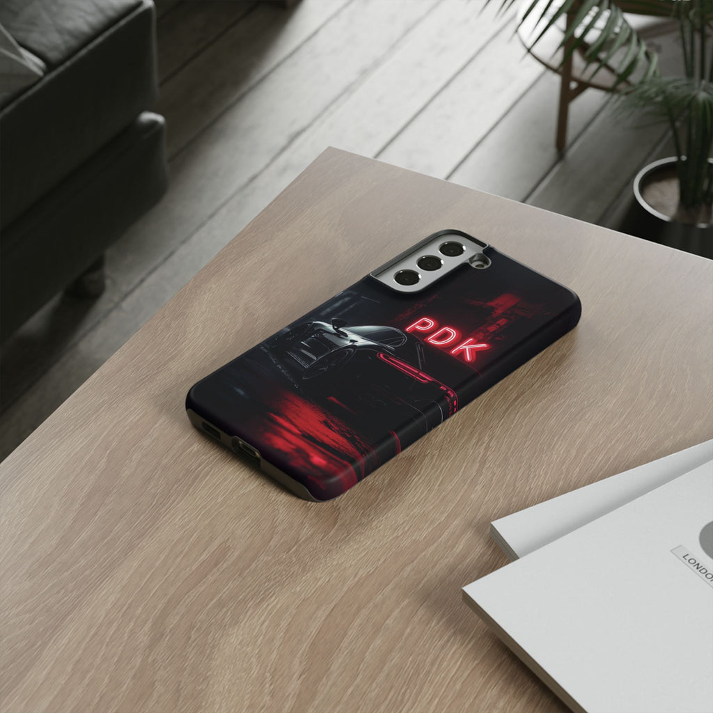 Pink Super Sports Car Phone Case PDK Car Lover Gift Porsche Panamera Inspired Neon Sign Font iPhone 13 14 15 16 Pro Max