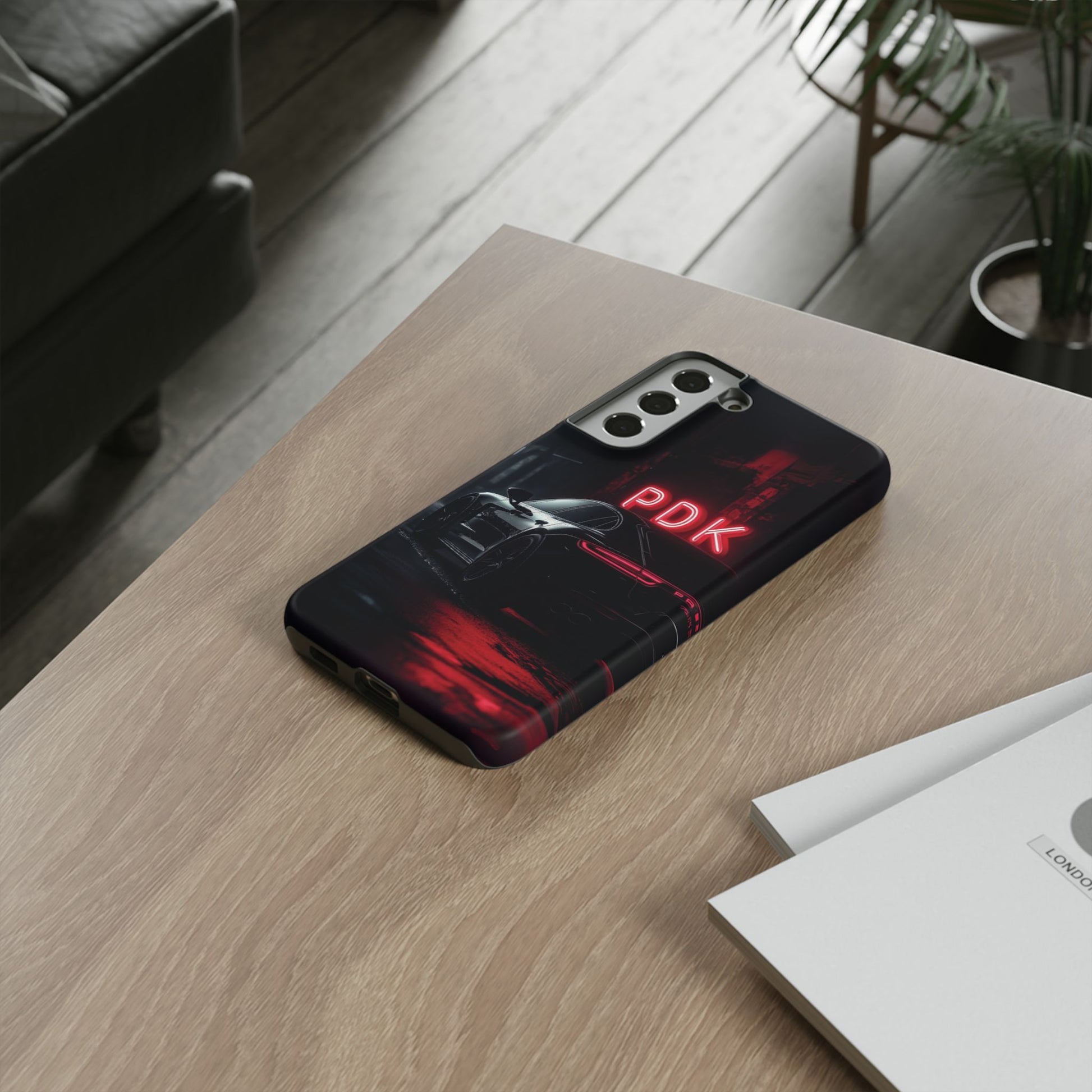 Pink Super Sports Car Phone Case PDK Car Lover Gift Porsche Panamera Inspired Neon Sign Font iPhone 13 14 15 16 Pro Max