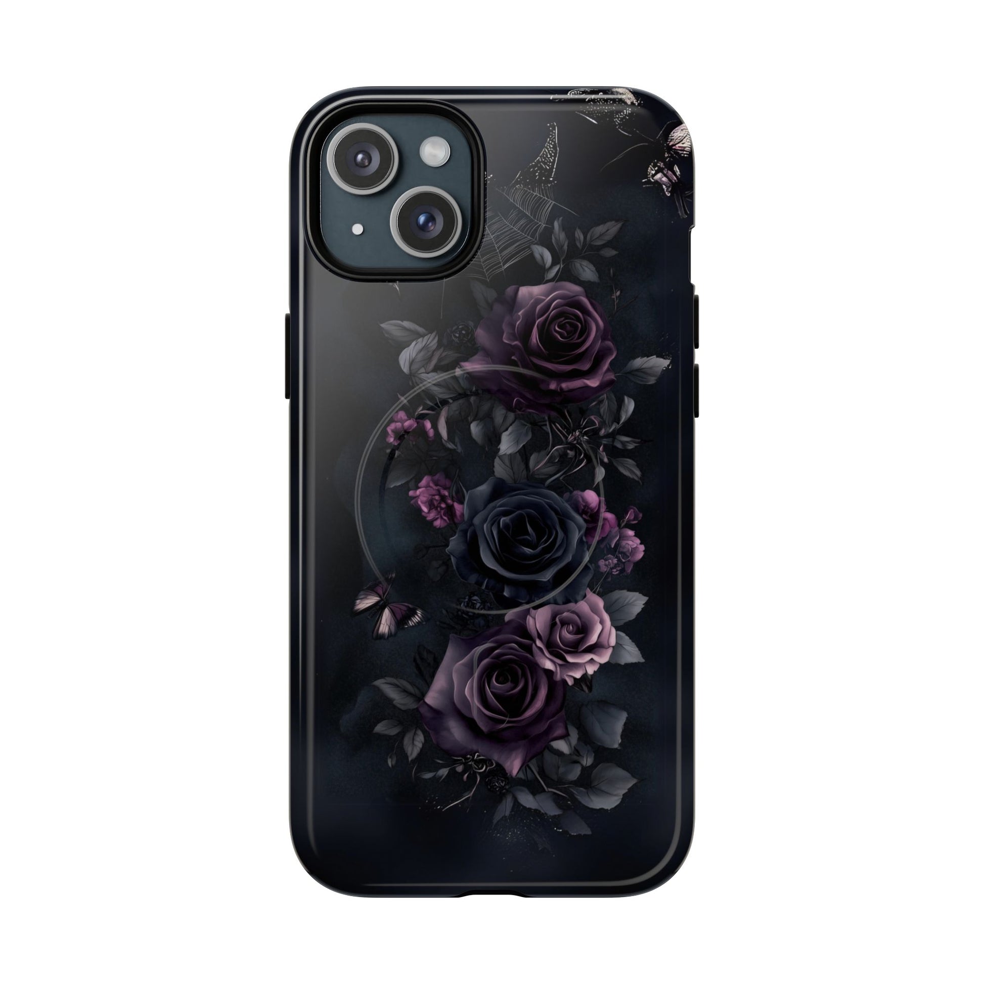 Magsafe Gothic Floral Phone Case Dark Academia Black Roses Spider Webs Butterflies Witchcraft Night Sky iPhone 14 15 Pro Max