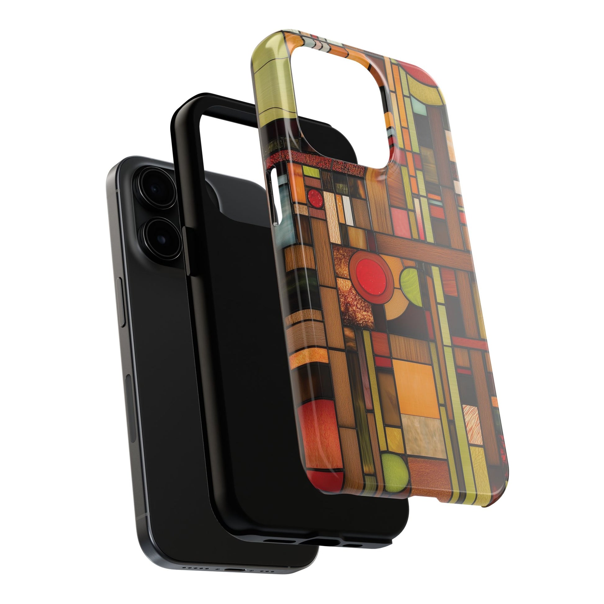 Stained Wood and Glass Phone Case Artistic iPhone Case Architectural Design, Art Deco iphone Case, iPhone 15 Pro Max