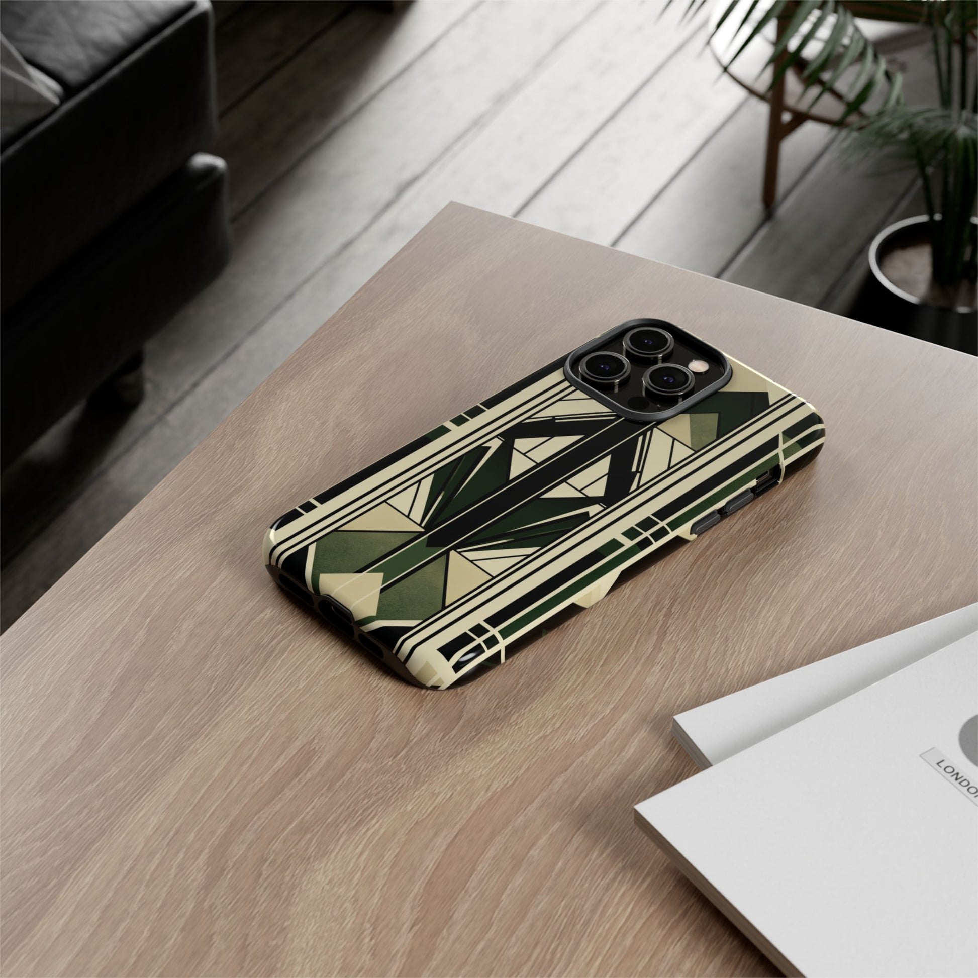 Dark Green Frank Lloyd Wright Inspired Phone Case Geometric Stained Glass Art Deco Marble Gold 13 14 15 16 iPhone Pro Max Galaxy Pixel
