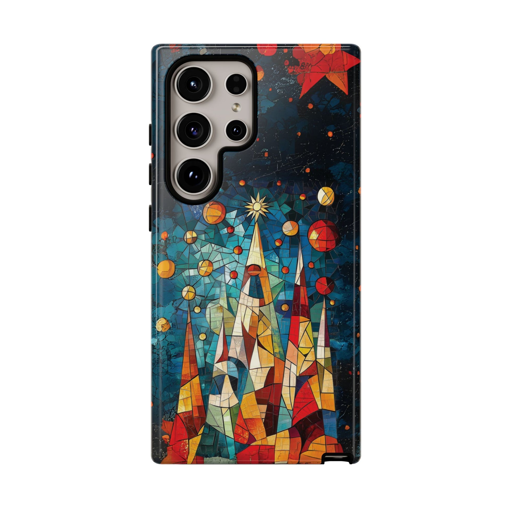 Mosaic Festive Christmas Tree Grove Art Deco Stained Glass Phone Case Rankin Style MidMod Design iPhone 13 14 15 16 Pro Max Pixel Galaxy