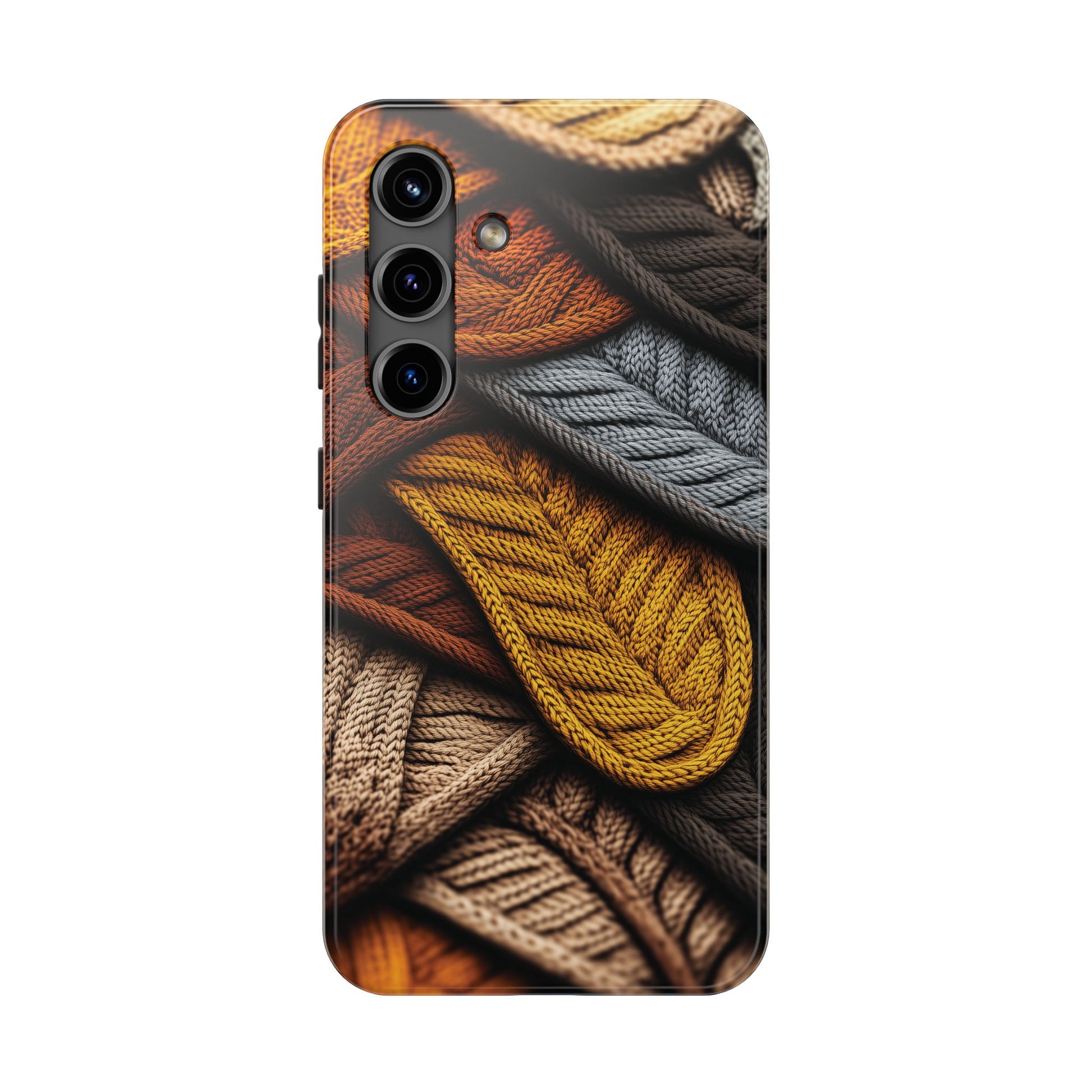 Cottagecore Fall Knit Sweater Cozy Phone Case Boho Embroidered Fall Colors Phone Cover for iPhone 13 14 15 Pro, Samsung Galaxy S22 S23