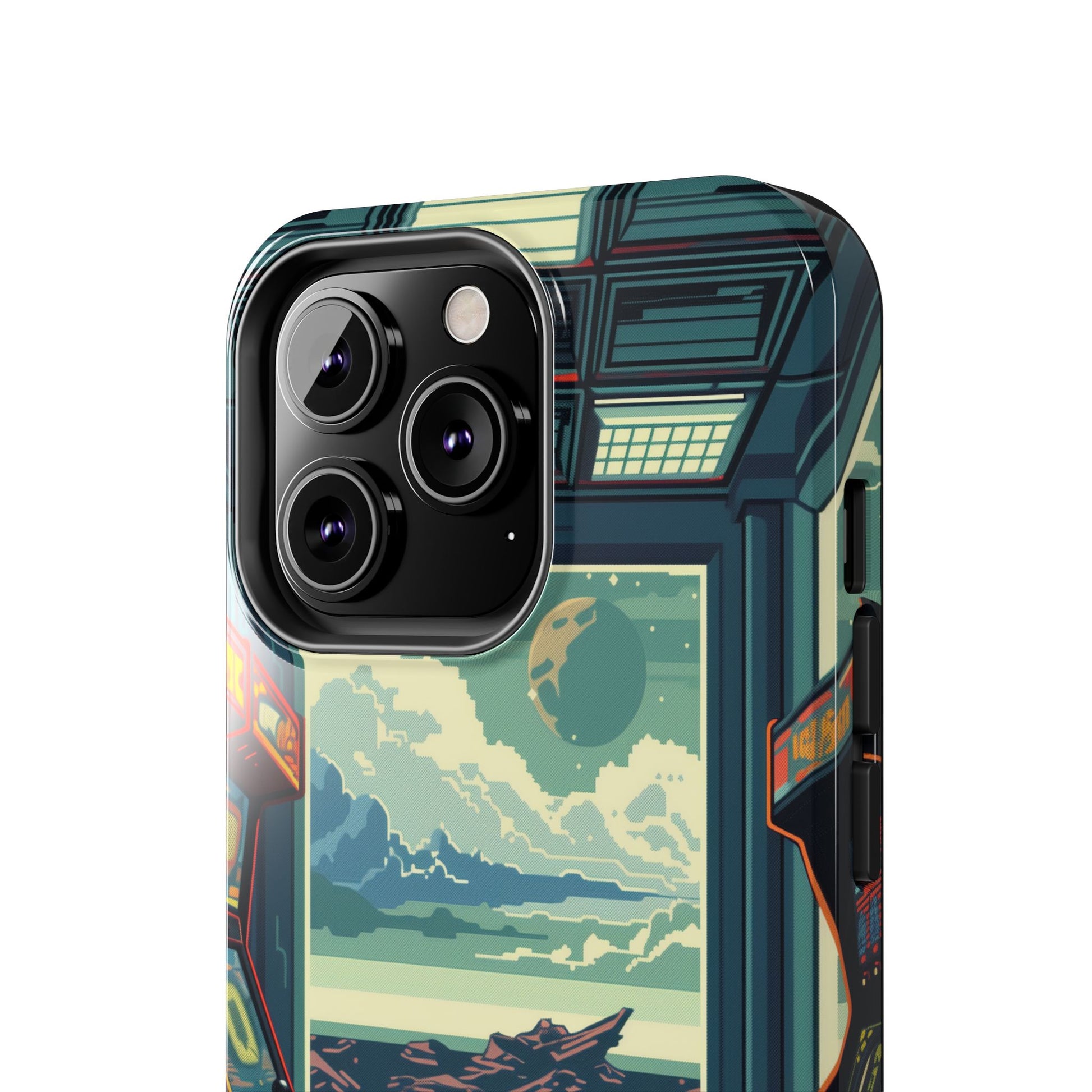 Durable iPhone Case with Outer Space Arcade Design - Protective Space Themed Cover - Fun and Sturdy Phone Accessory - Retro Gift