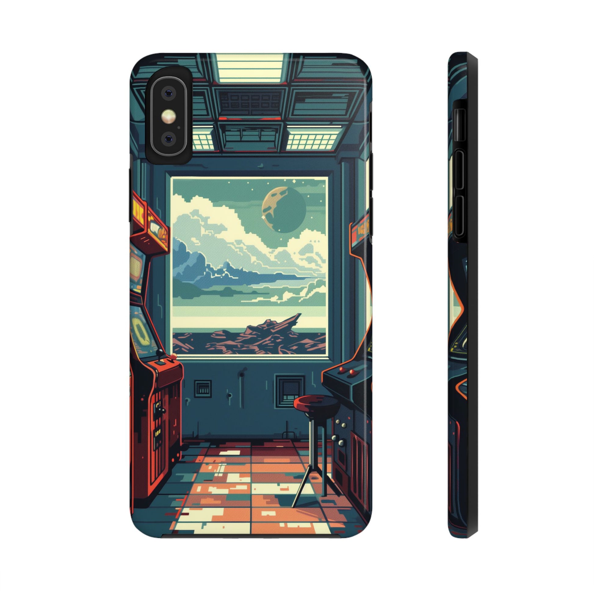 Durable iPhone Case with Outer Space Arcade Design - Protective Space Themed Cover - Fun and Sturdy Phone Accessory - Retro Gift