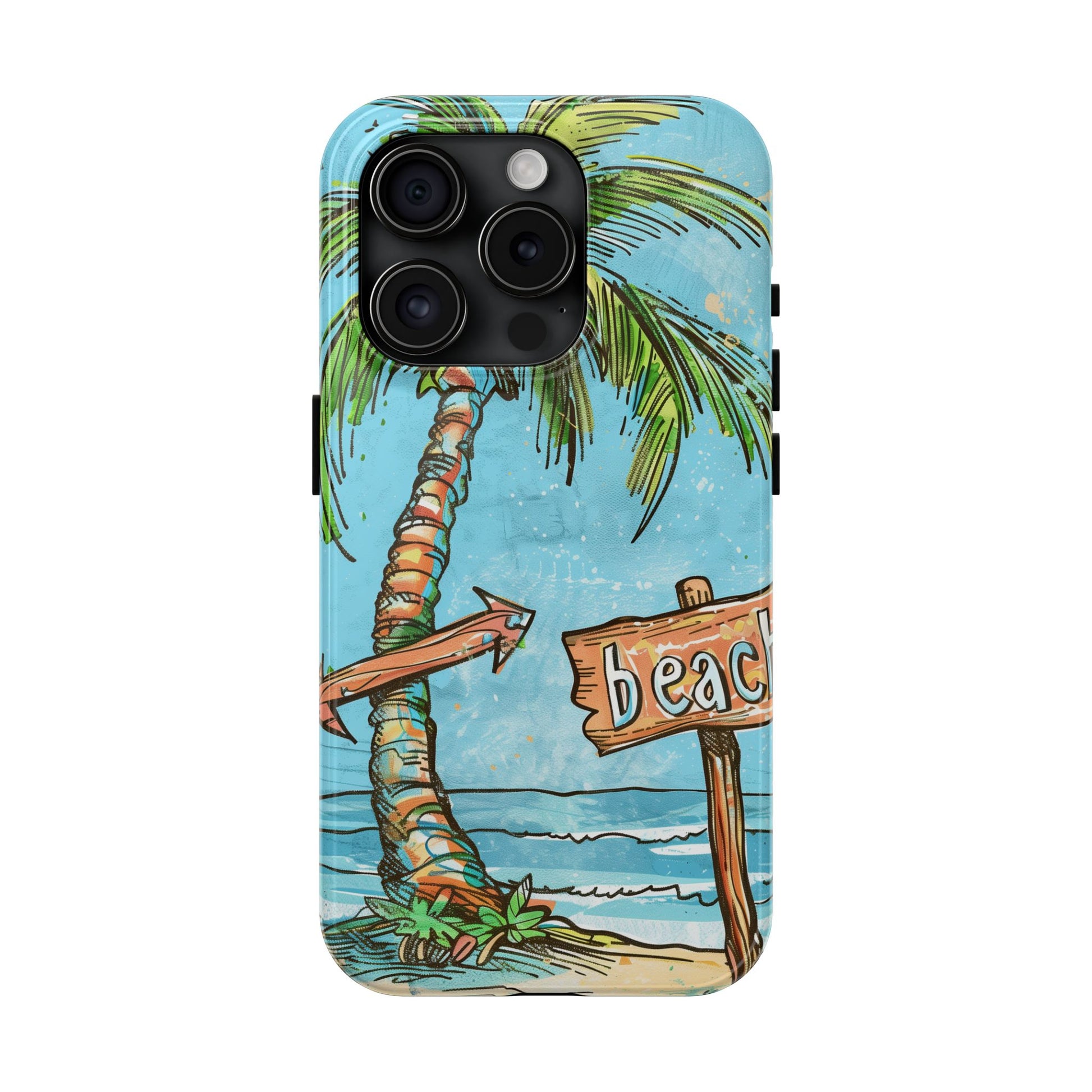 Durable Phone Case with Beach Scene and Palm Tree - Tropical Paradise Protective Cover