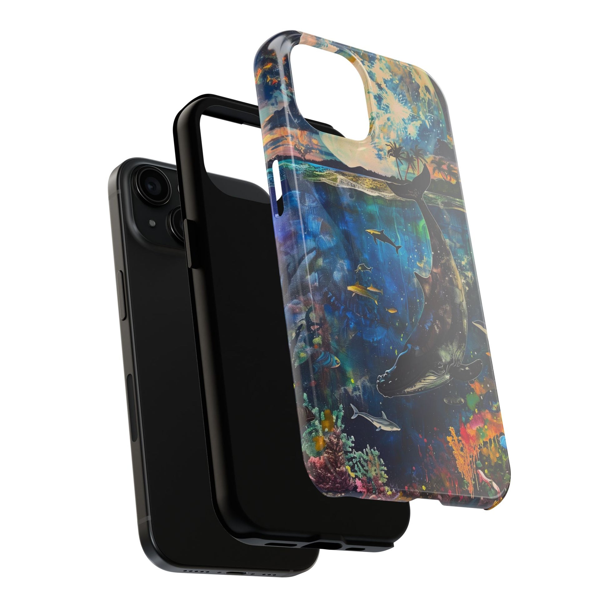Abstract Moonlit Whale Underwater Phone Case - Durable and Stunning Protective Cover