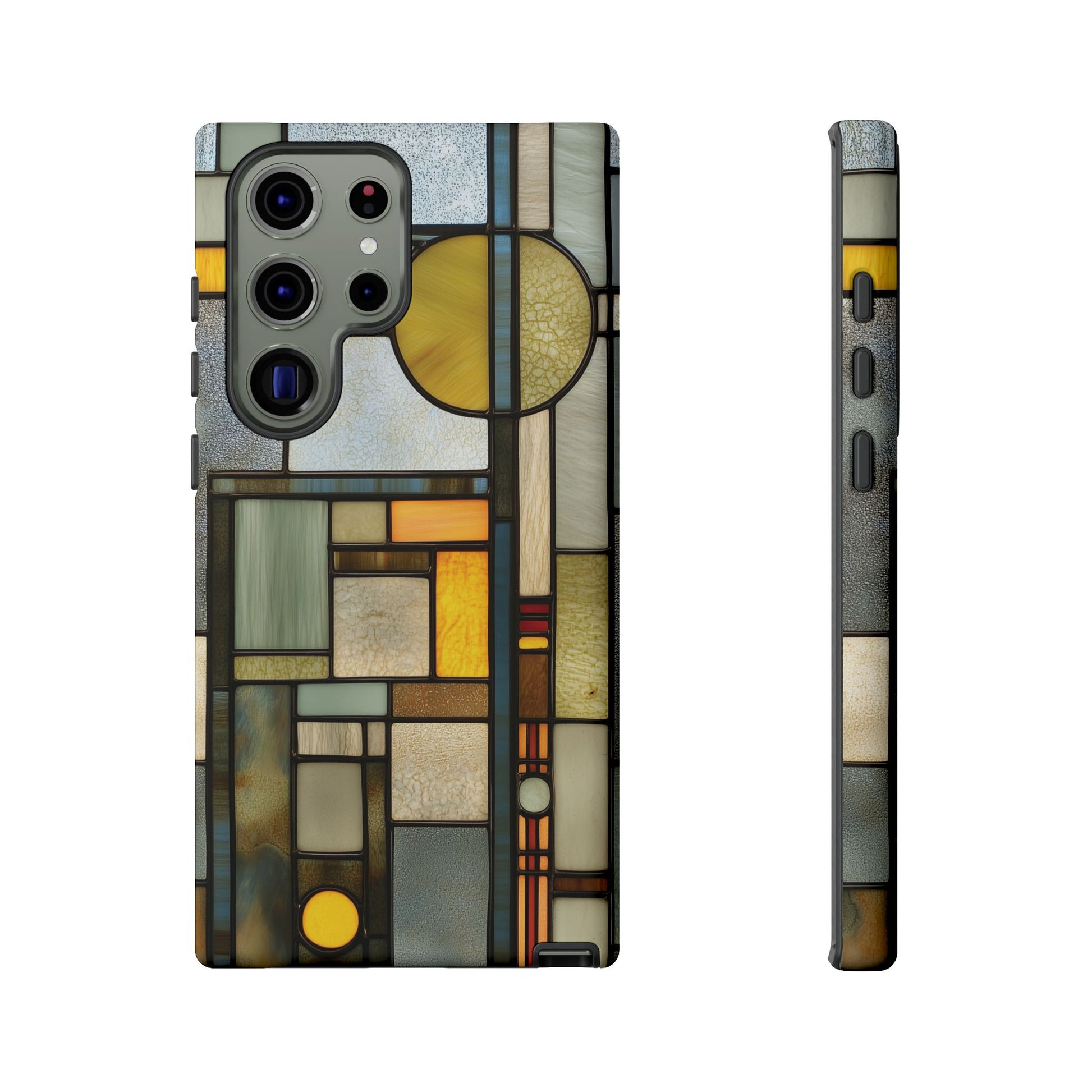 Green Art Deco Stained Glass Phone Case Frank Lloyd Wright Cottage Core Usonian Prairie Style Geometric Stylish  iPhone 14 15 16 Pro