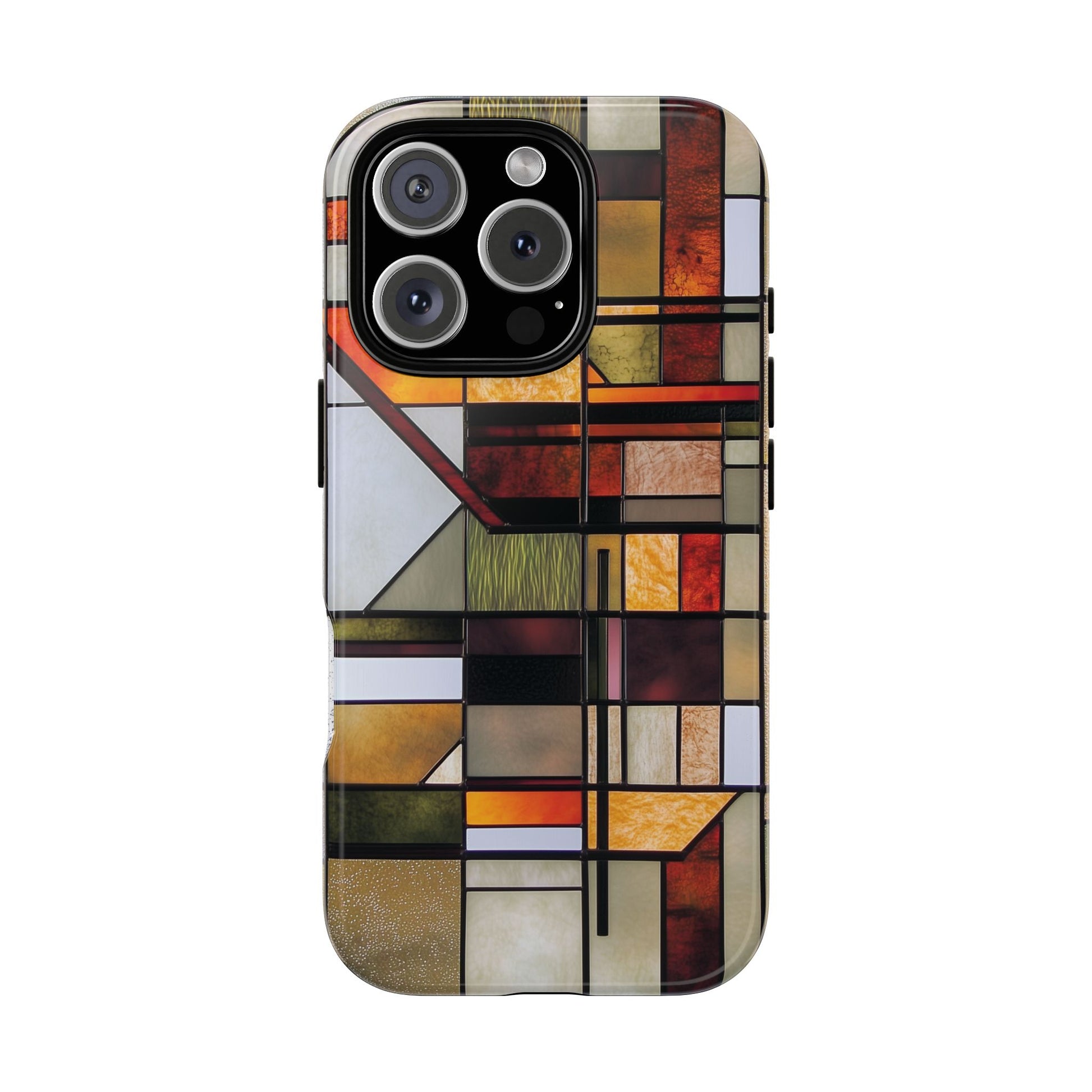 Stained Glass Phone Case Art Deco Frank Lloyd Wright Cottage Core Usonian Prairie Style Geometric Stylish  iPhone 14 15 16 Pro