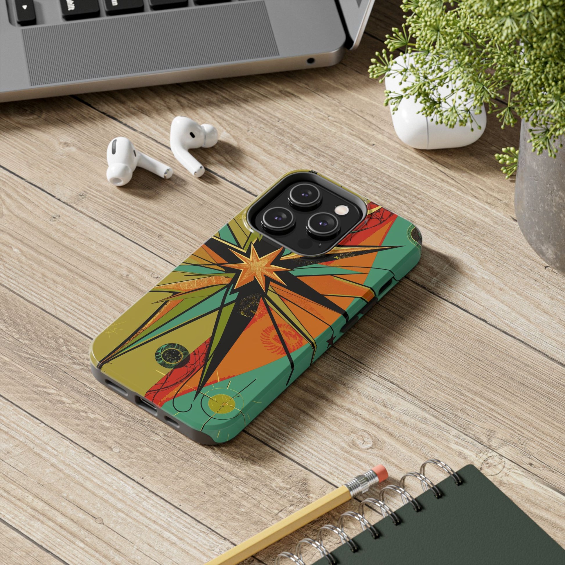 Mid Century Modern Star Design Phone Case, Earth Tone Colors, Retro Style Smartphone Cover, Vintage Phone Case, iPhone 14 Case, Apple iPhone