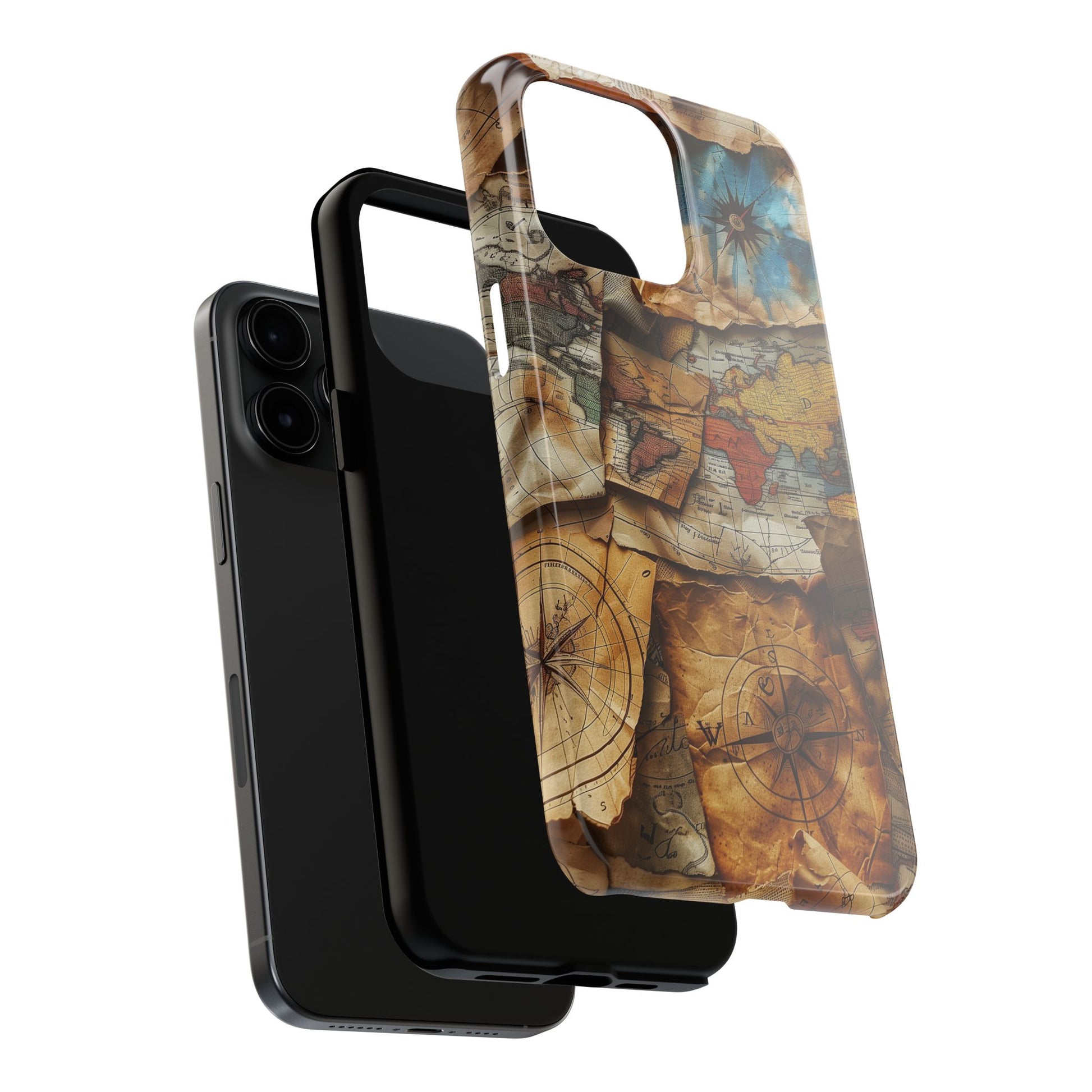 Double Layer Map Phone Case - Protective Phone Case Vintage Map Design - Durable Dual Layer Case with Map Print - Travel Inspired Phone Case