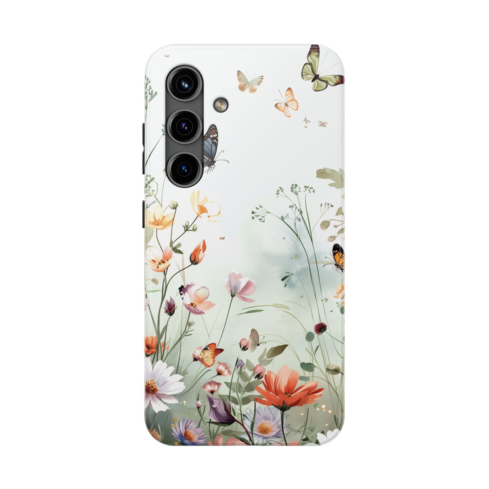 Butterfly Meadow Scene Cottagecore iPhone 15, Pastel Wildflowers & Butterflies, Natural iPhone Case, Cottagecore Garden Case, iPhone 14